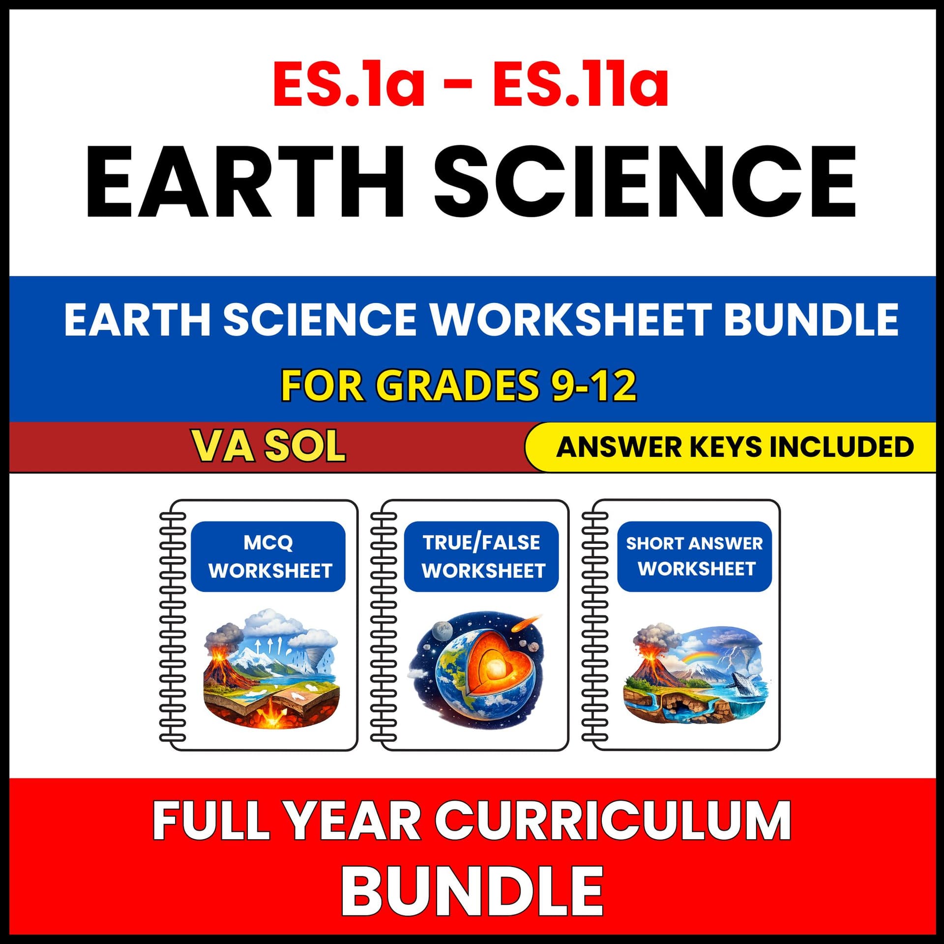 VA SOL Earth Science | Full Year Curriculum | 540 Worksheets BUNDLE | Grade 9-12