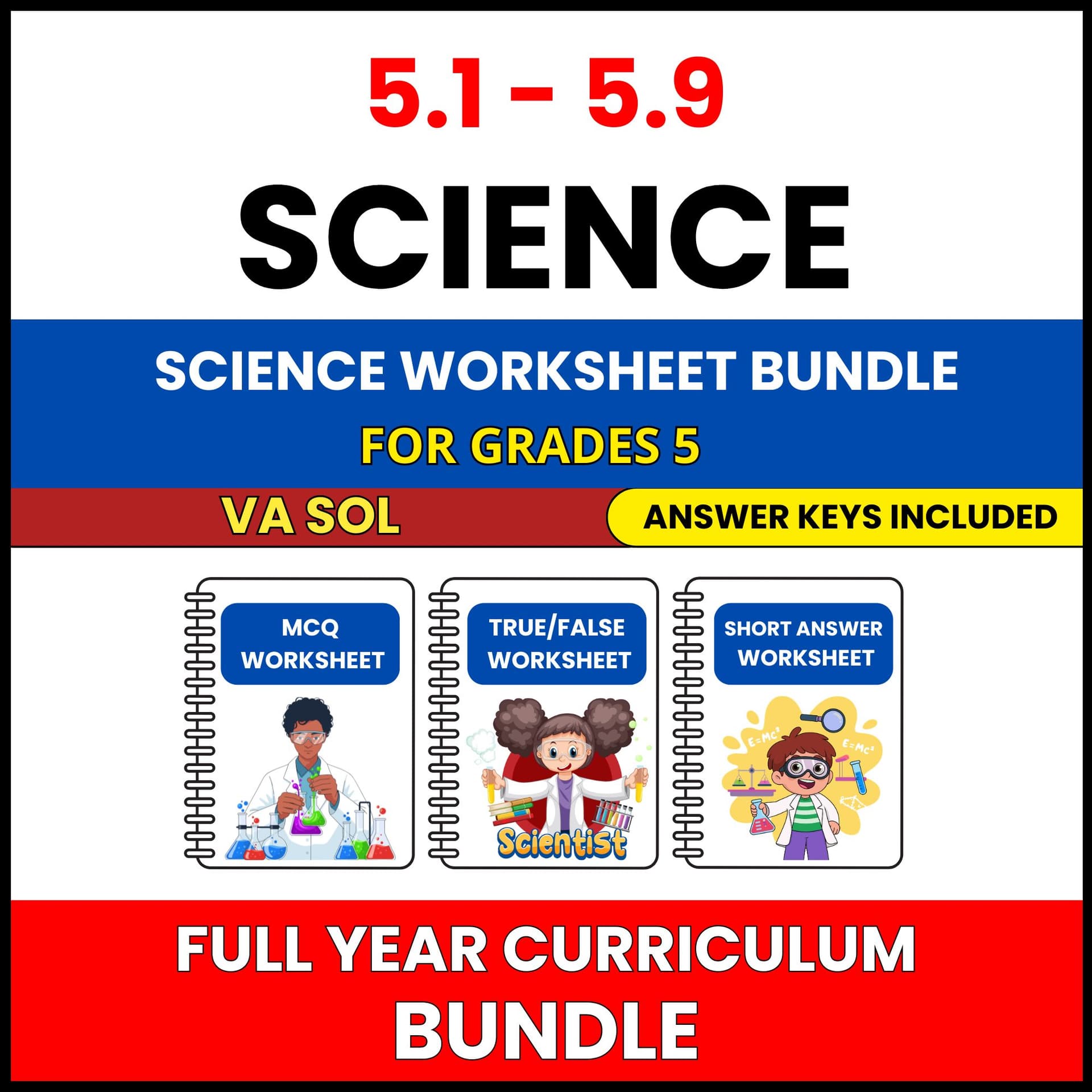 VA SOL Science | Full Year Curriculum | 405 Worksheets BUNDLE | Grade 5