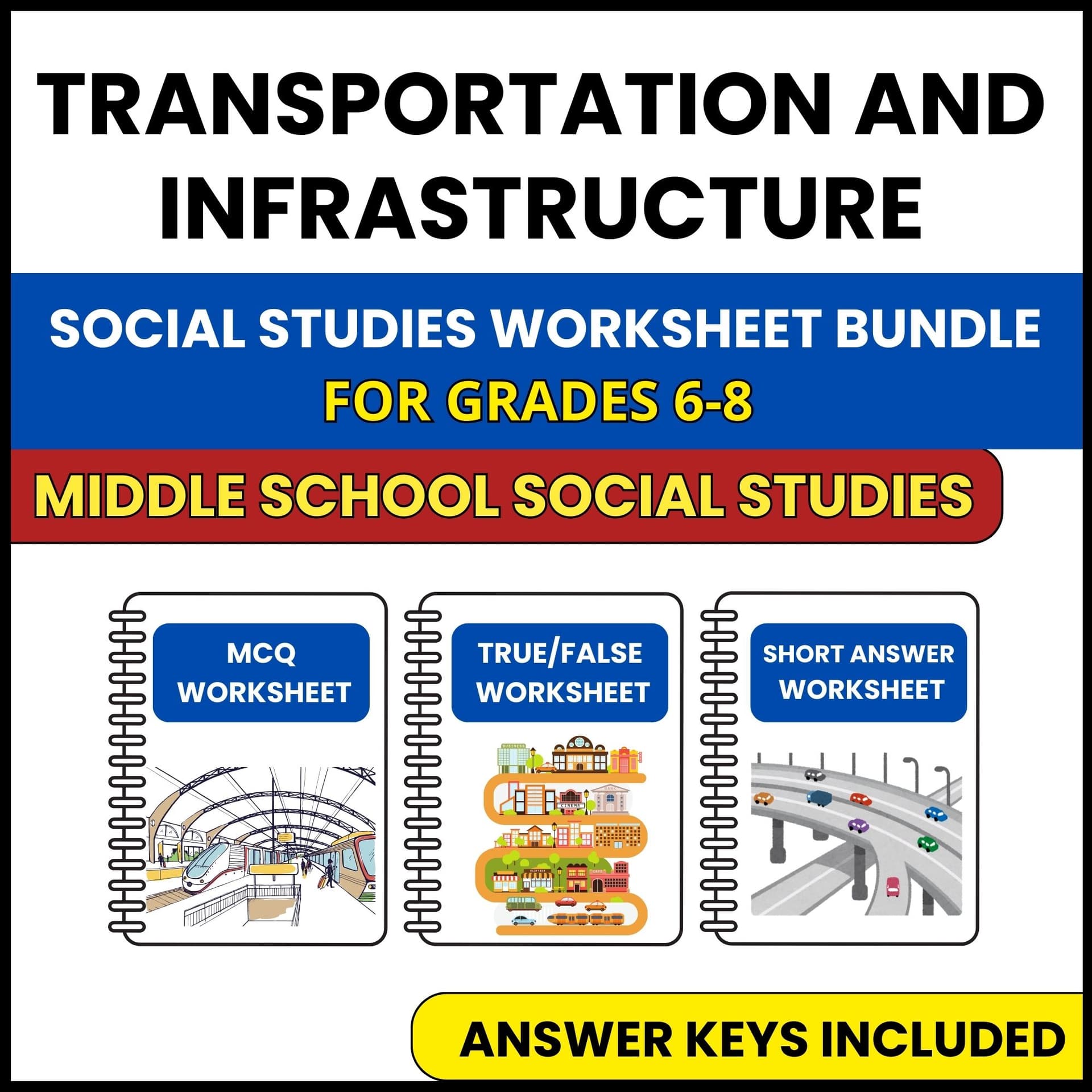 MS Social Studies | Transportation and Infrastructure | 3 Worksheets | Grade 6-8 MS Social Studies | Transportation and Infrastructure | 3 Worksheets | Grade 6-8 — printable worksheet preview