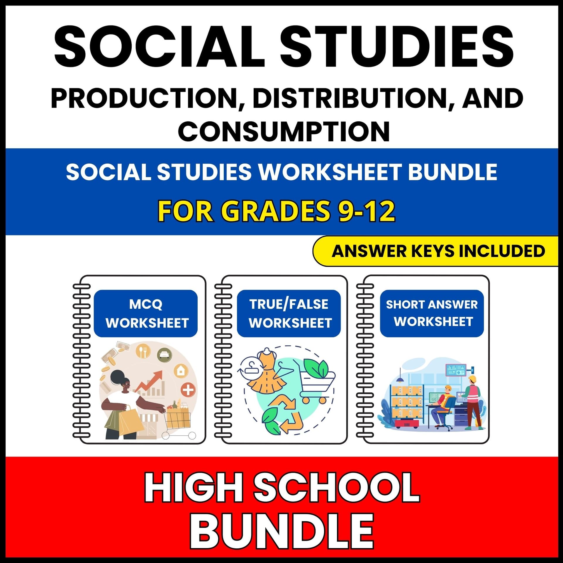 HS Social Studies | Production, | 60 Worksheets BUNDLE | Grade 9-12 HS Social Studies | Production, | 60 Worksheets BUNDLE | Grade 9-12 — printable worksheet preview