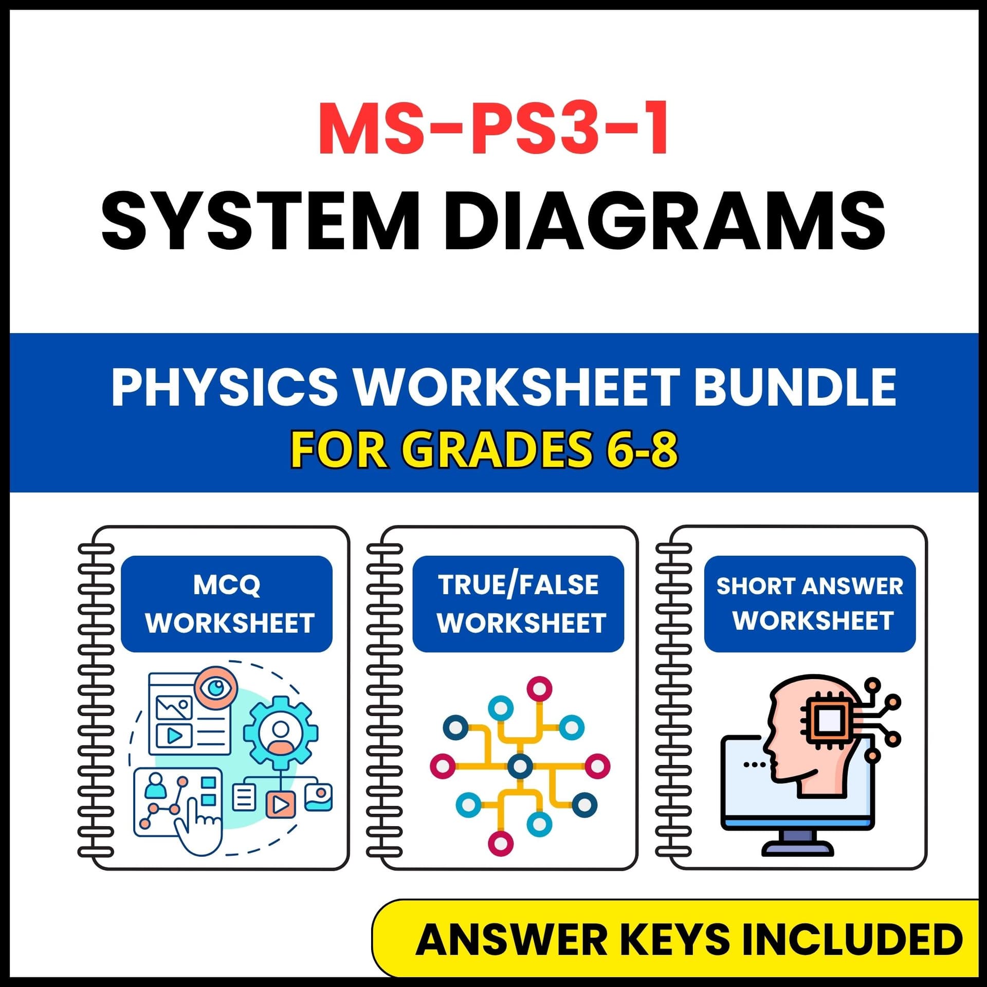 MS NGSS Physics | System Diagrams | 3 Worksheets | Grade 6-8