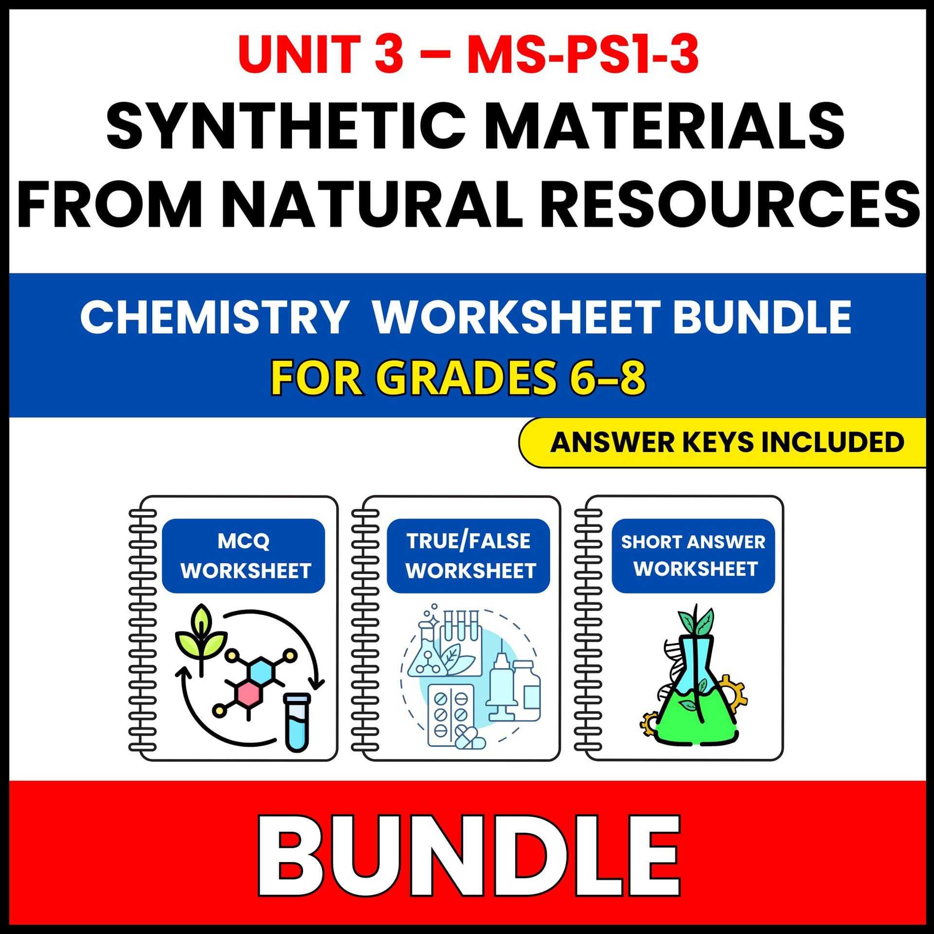 MS NGSS Chemistry | Synthetic Materials | 45 Worksheets BUNDLE | Grade 6-8 MS NGSS Chemistry | Synthetic Materials | 45 Worksheets BUNDLE | Grade 6-8 — printable worksheet preview
