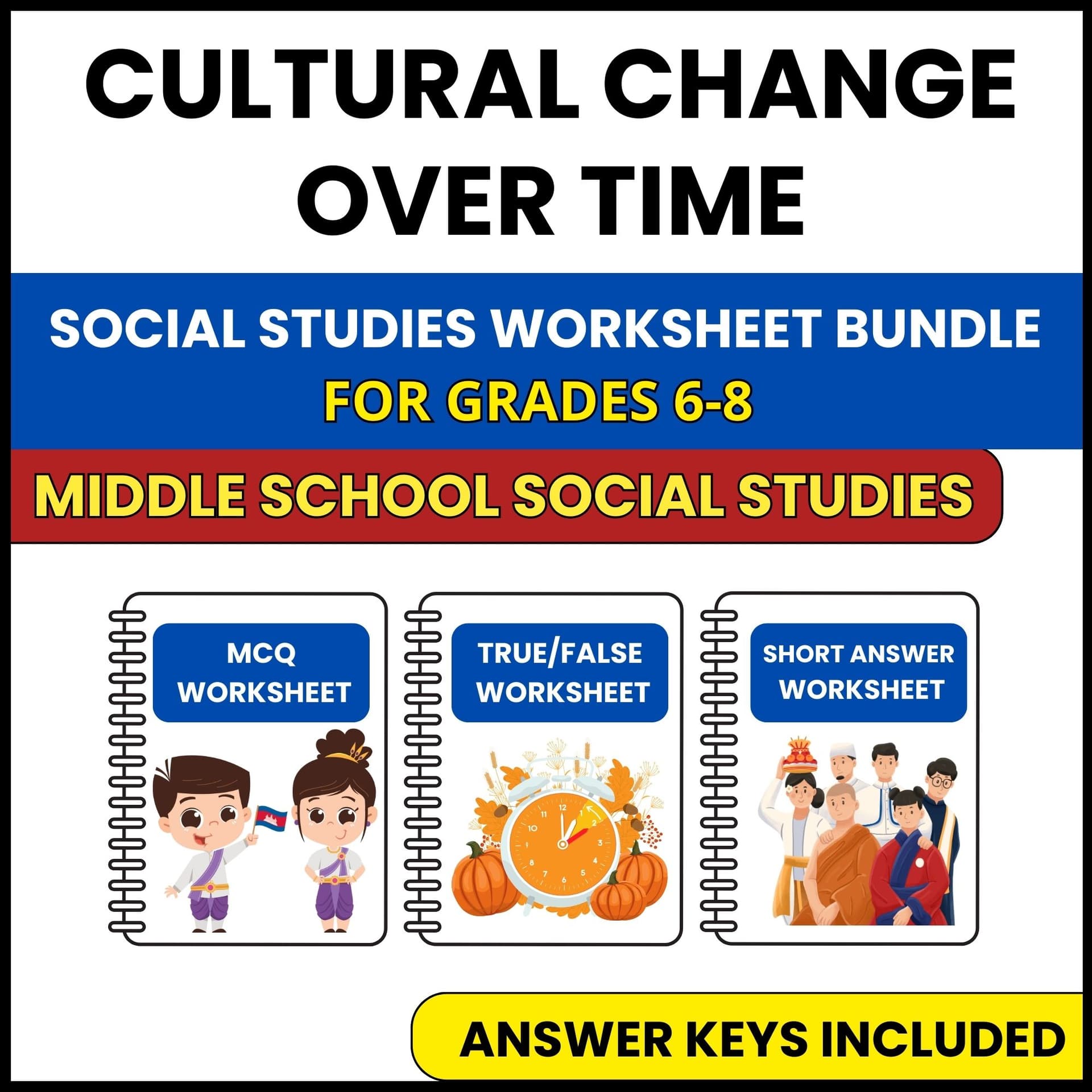 MS Social Studies | Cultural Change Over Time | 3 Worksheets | Grade 6-8 MS Social Studies | Cultural Change Over Time | 3 Worksheets | Grade 6-8 — printable worksheet preview