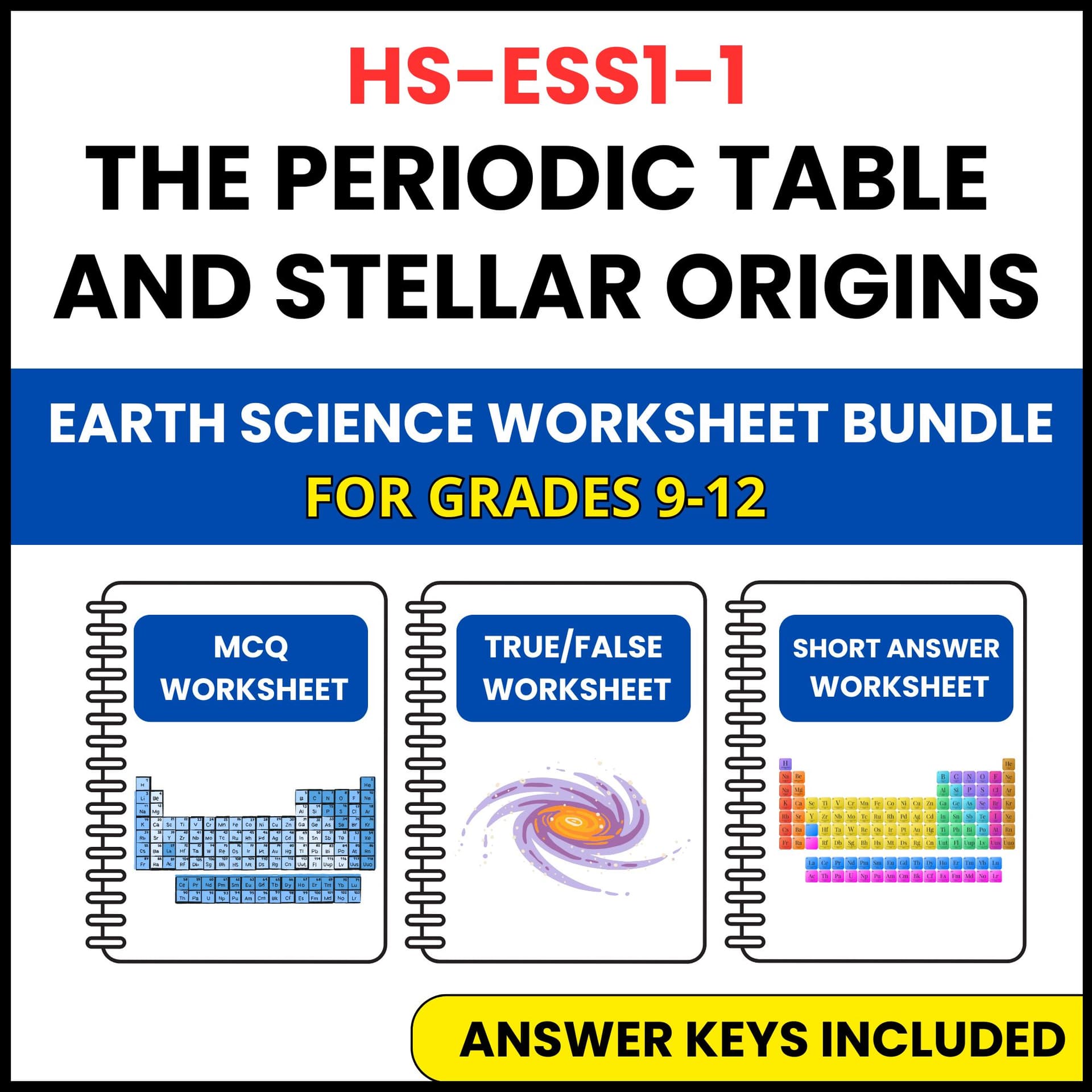 HS NGSS Earth Science | The Periodic Table | 3 Worksheets | Grade 9-12