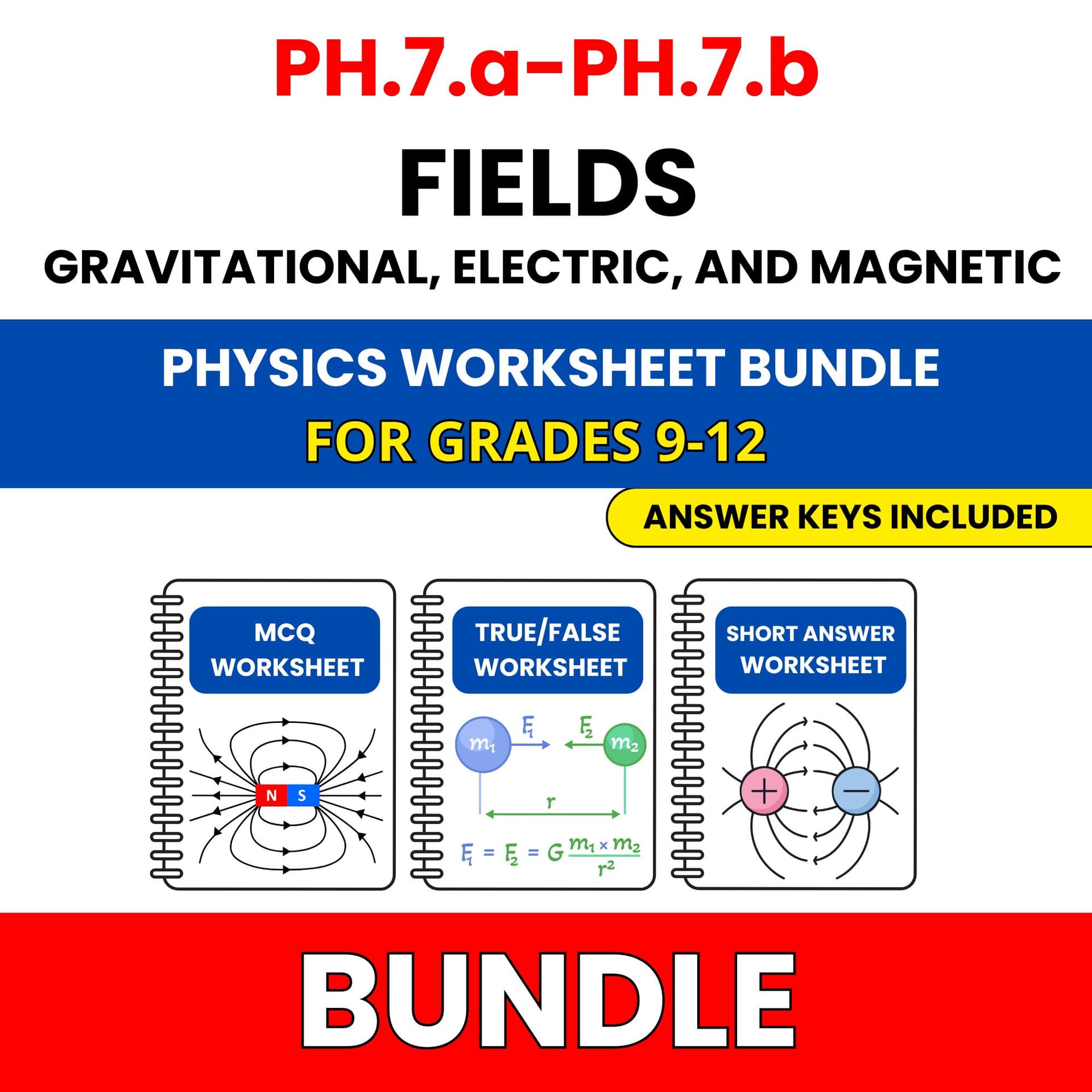 VA SOL Physics | Fields Gravitational | 45 Worksheets BUNDLE | Grade 9-12