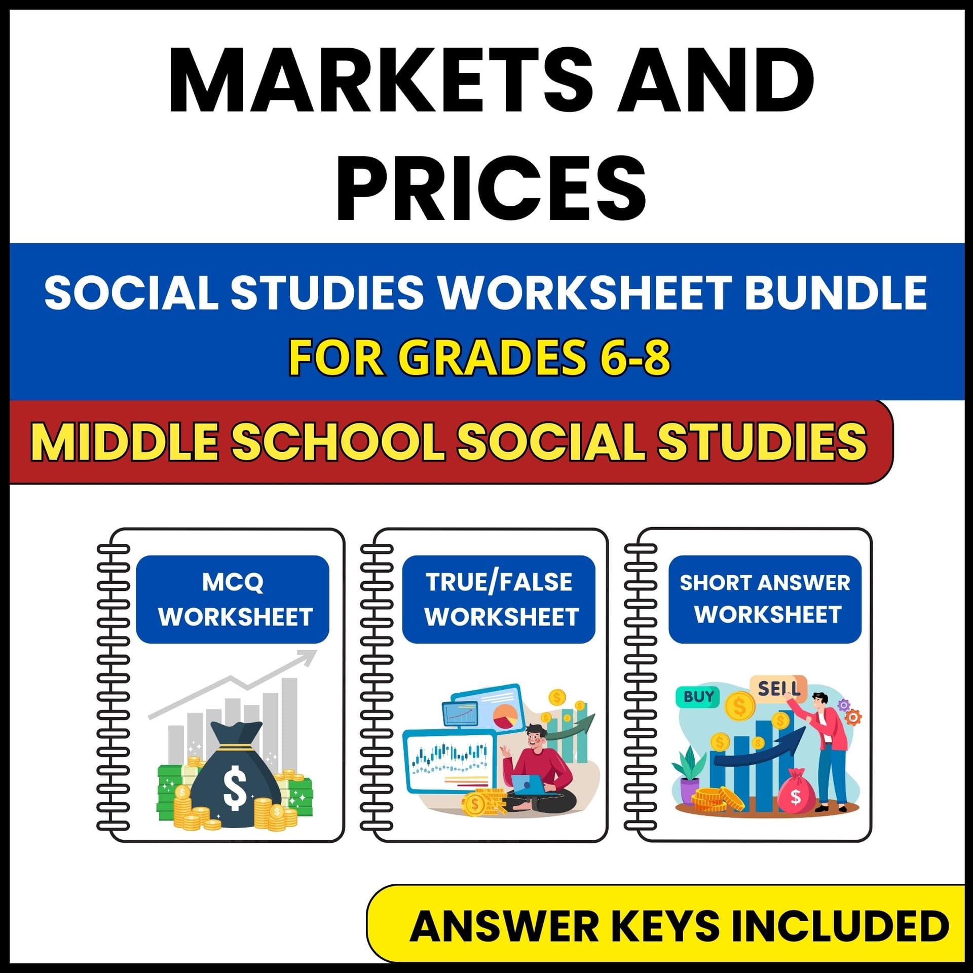 MS Social Studies | Markets and Prices | 3 Worksheets | Grade 6-8 MS Social Studies | Markets and Prices | 3 Worksheets | Grade 6-8 — printable worksheet preview