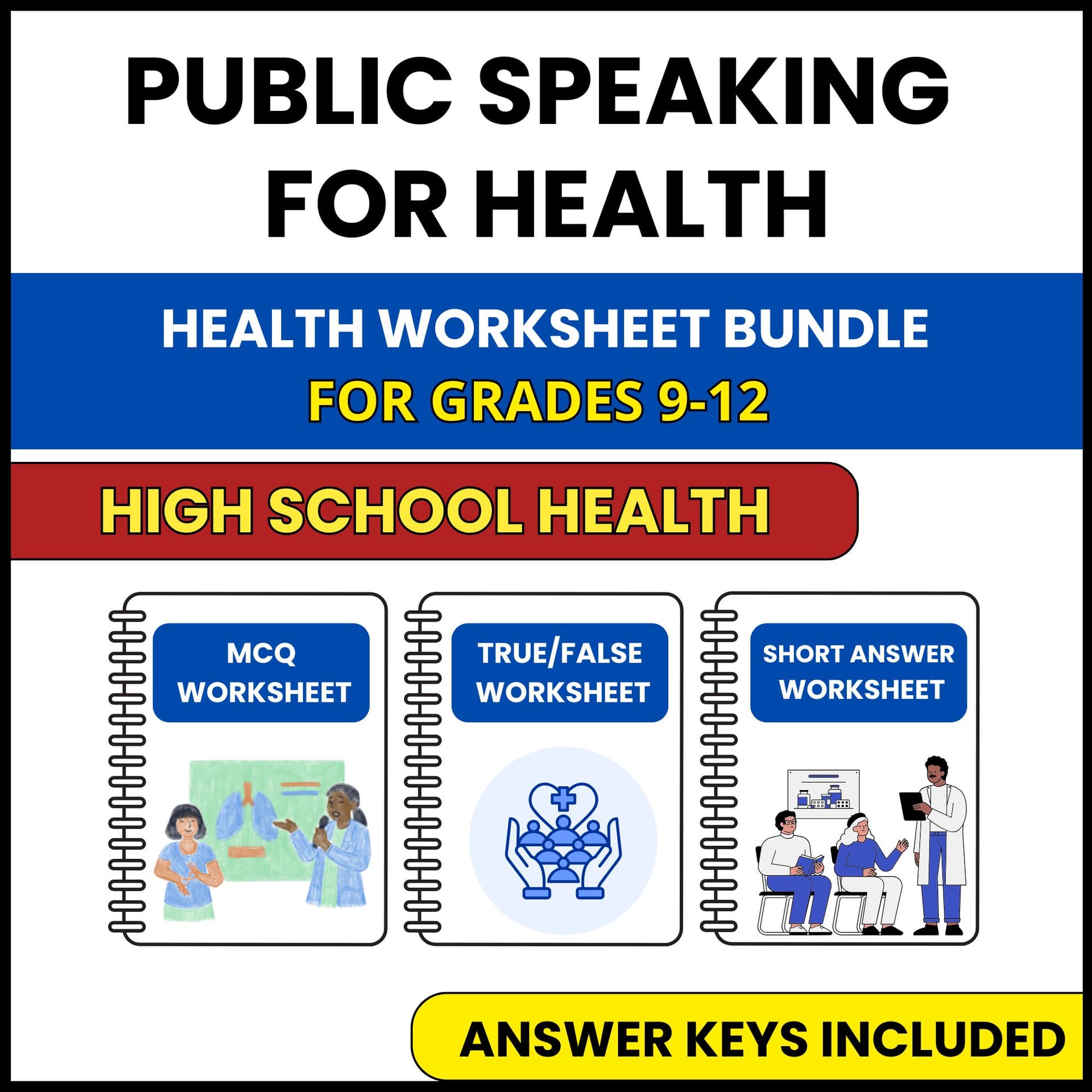 HS Health | Public Speaking for Health | 3 Worksheets | Grade 9-12