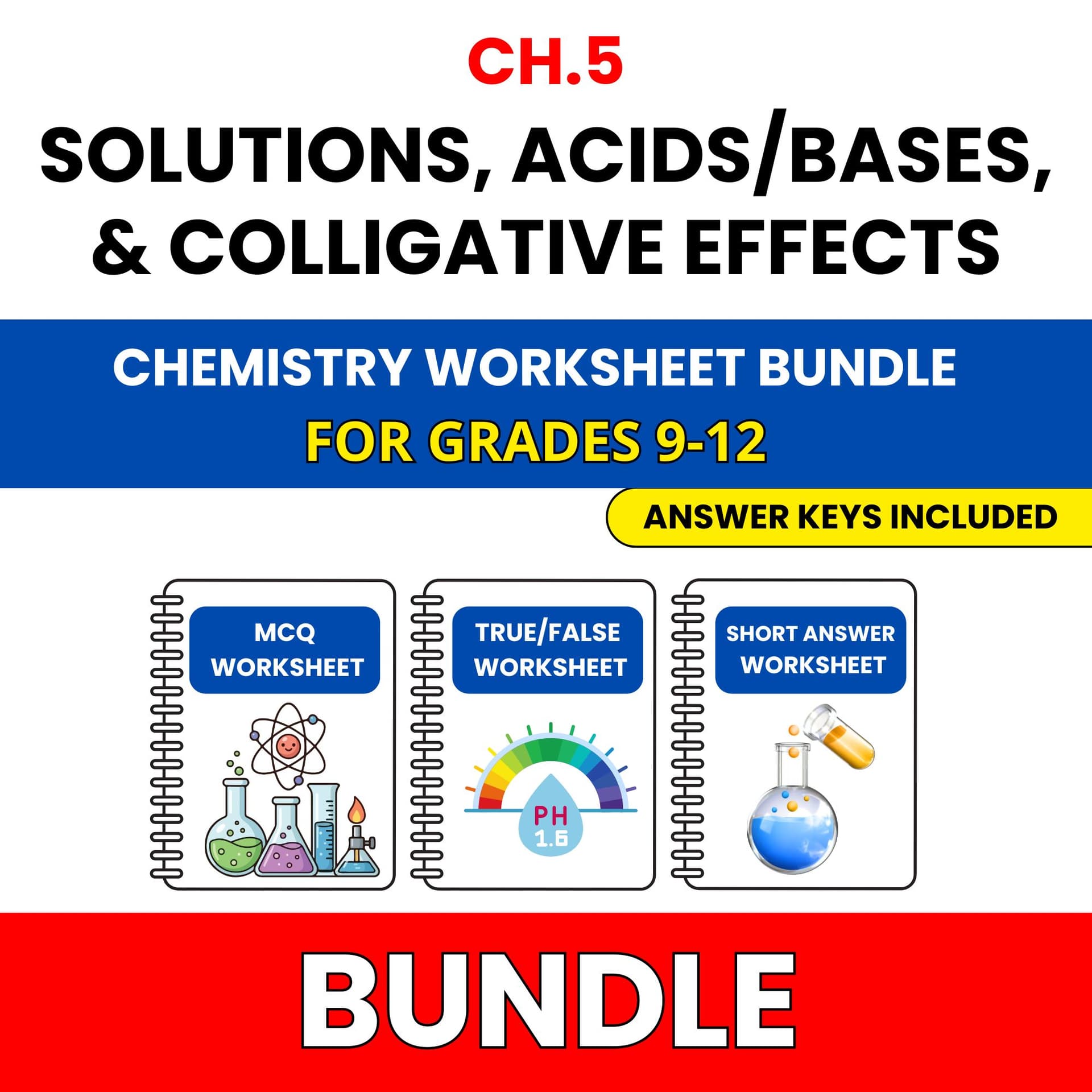 VA SOL Chemistry | Solutions, AcidsBases | 45 Worksheets BUNDLE | Grade 9-12