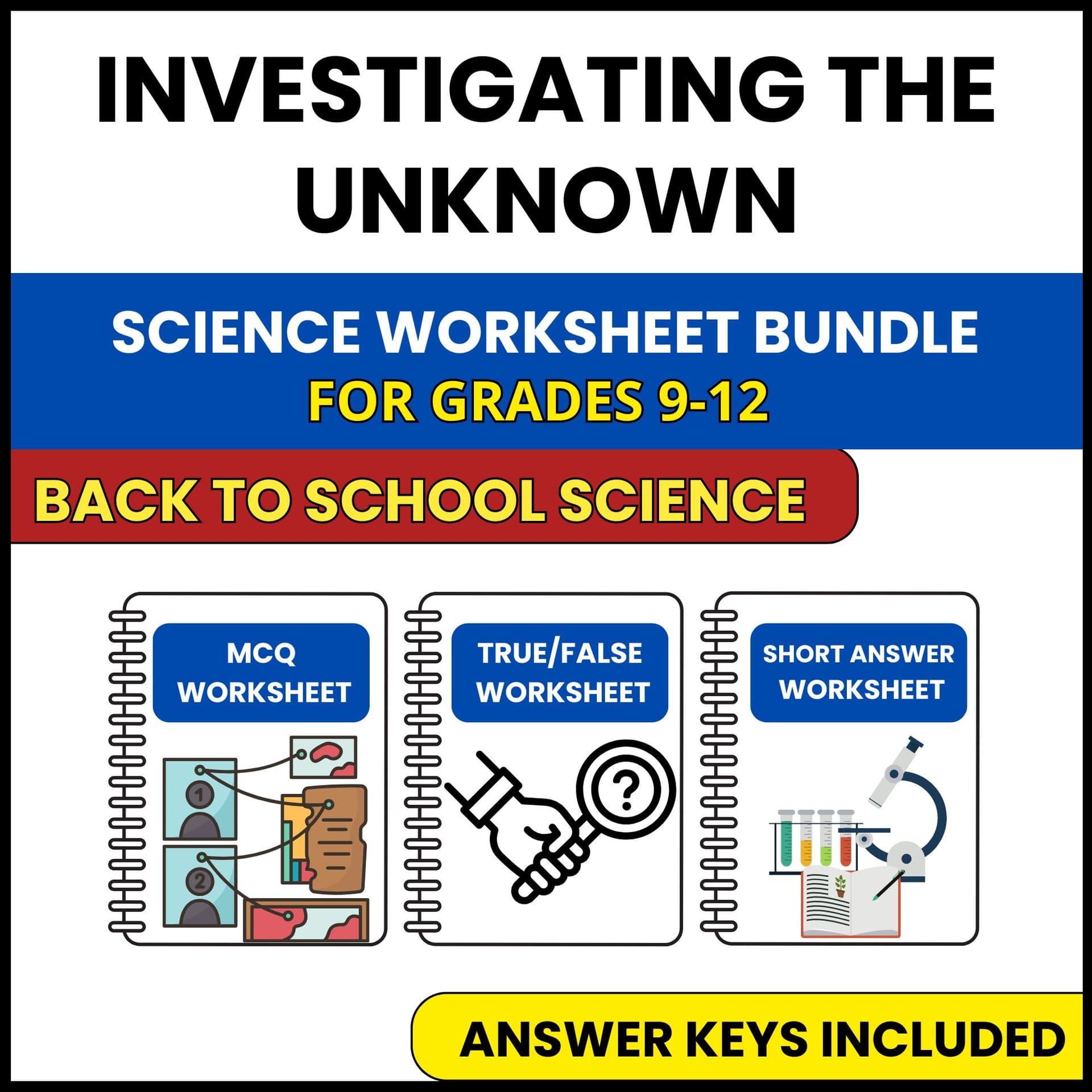 Back to School | Investigating the Unknown | 3 Worksheets | Grade 9-12 Back to School | Investigating the Unknown | 3 Worksheets | Grade 9-12 — printable worksheet preview