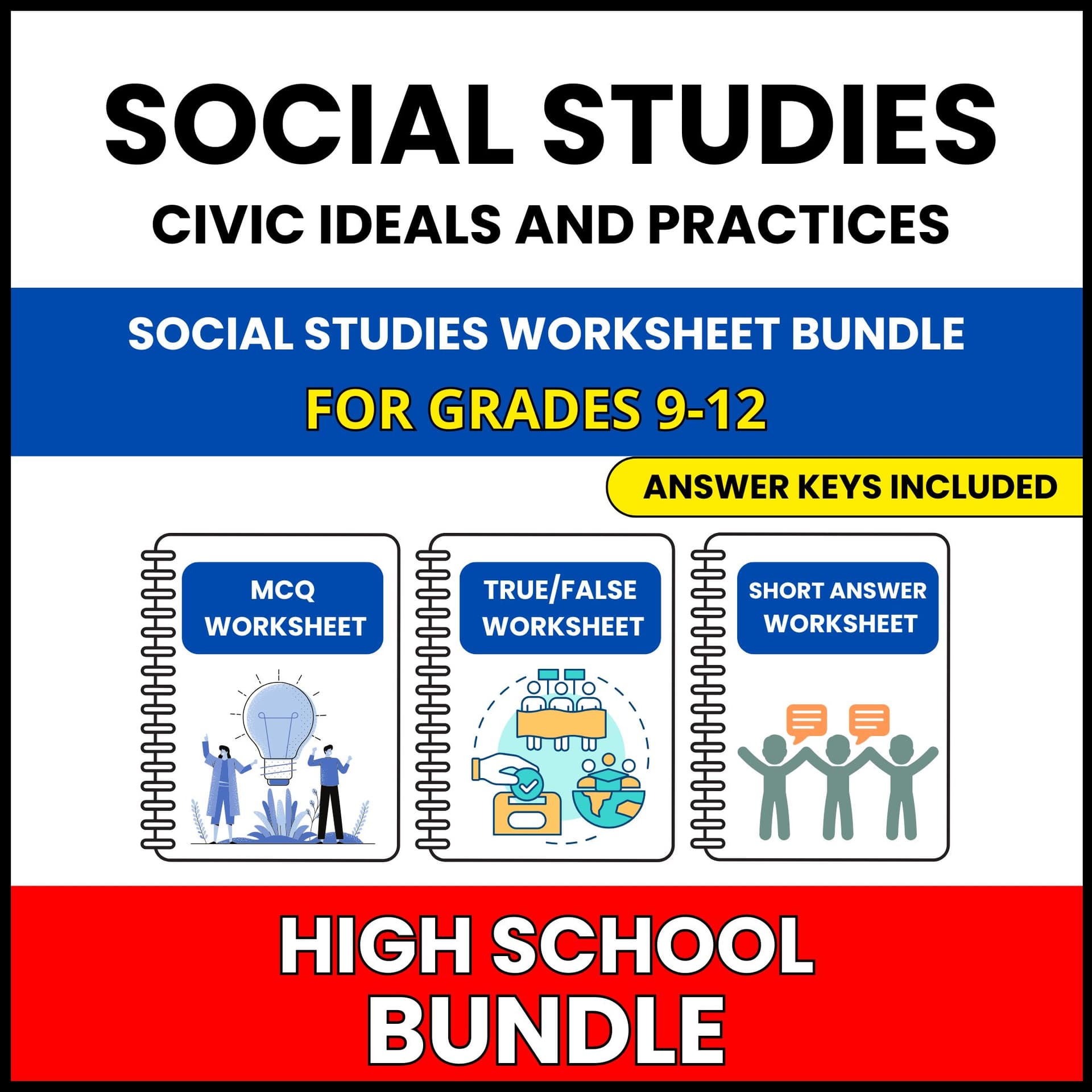 HS Social Studies | Civic Ideals | 60 Worksheets BUNDLE | Grade 9-12