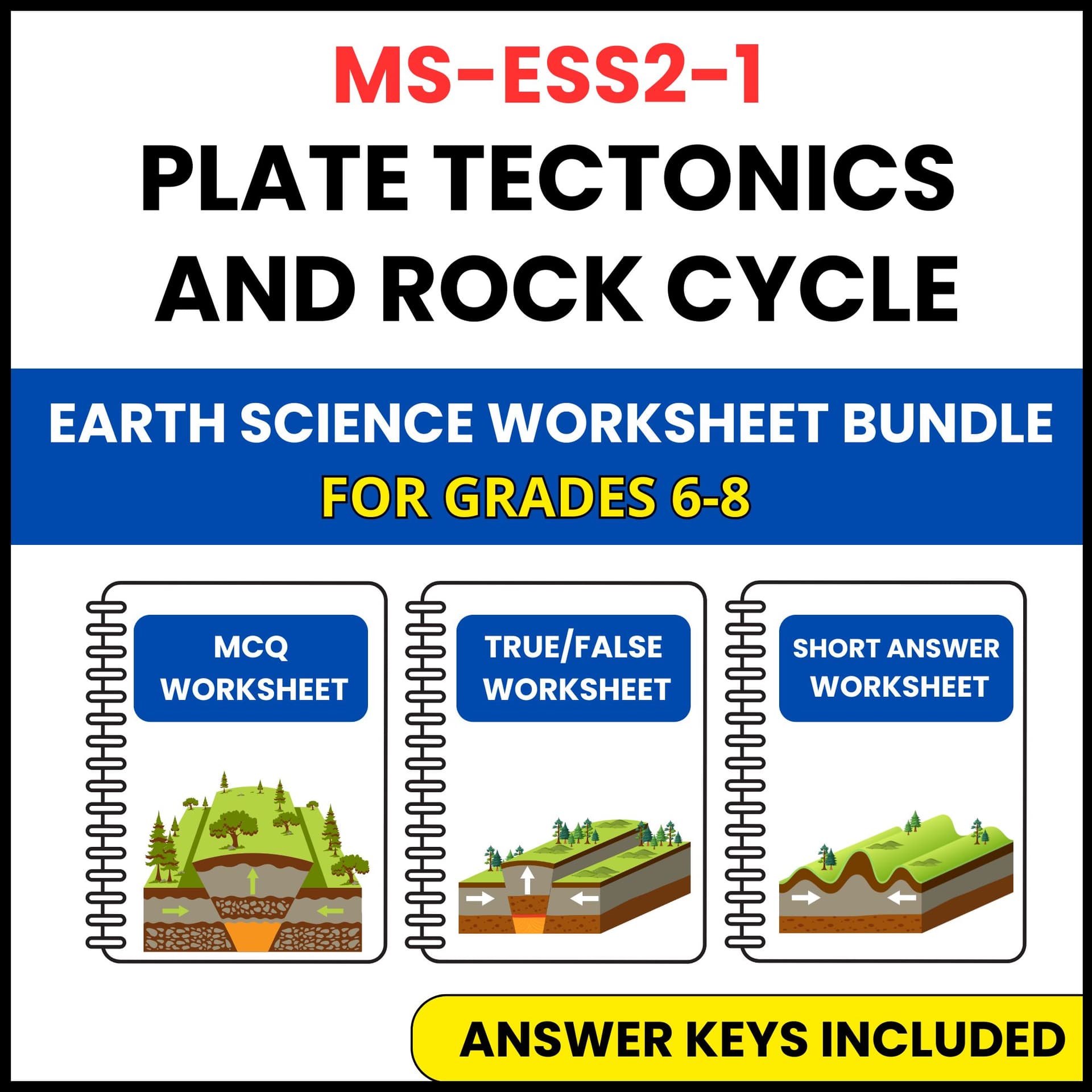 MS NGSS Earth Science | Plate Tectonics and Rock | 3 Worksheets | Grade 6-8 MS NGSS Earth Science | Plate Tectonics and Rock | 3 Worksheets | Grade 6-8 — printable worksheet preview