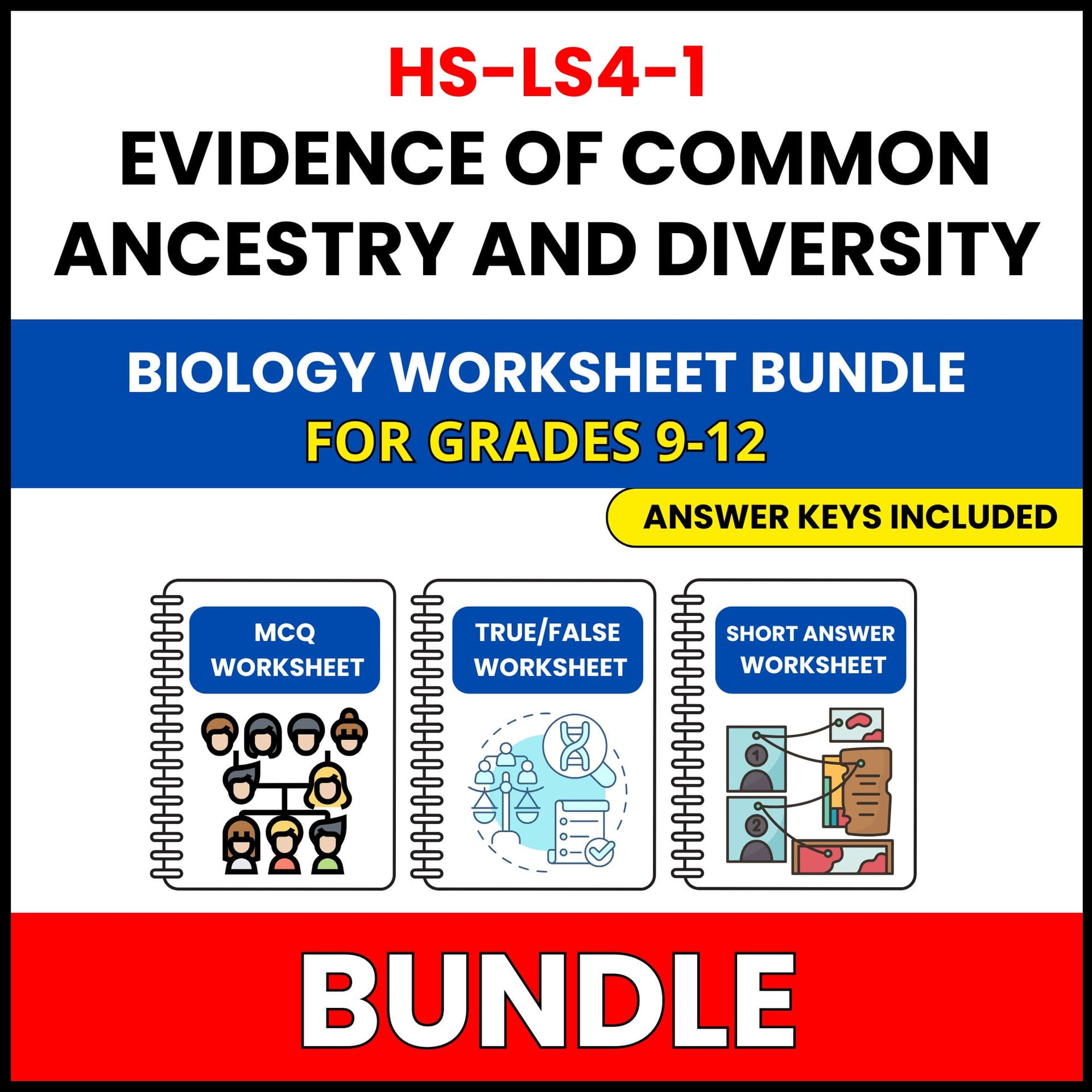 HS NGSS Biology | Common Ancestry | 30 Worksheets BUNDLE | Grade 9-12 HS NGSS Biology | Common Ancestry | 30 Worksheets BUNDLE | Grade 9-12 — printable worksheet preview