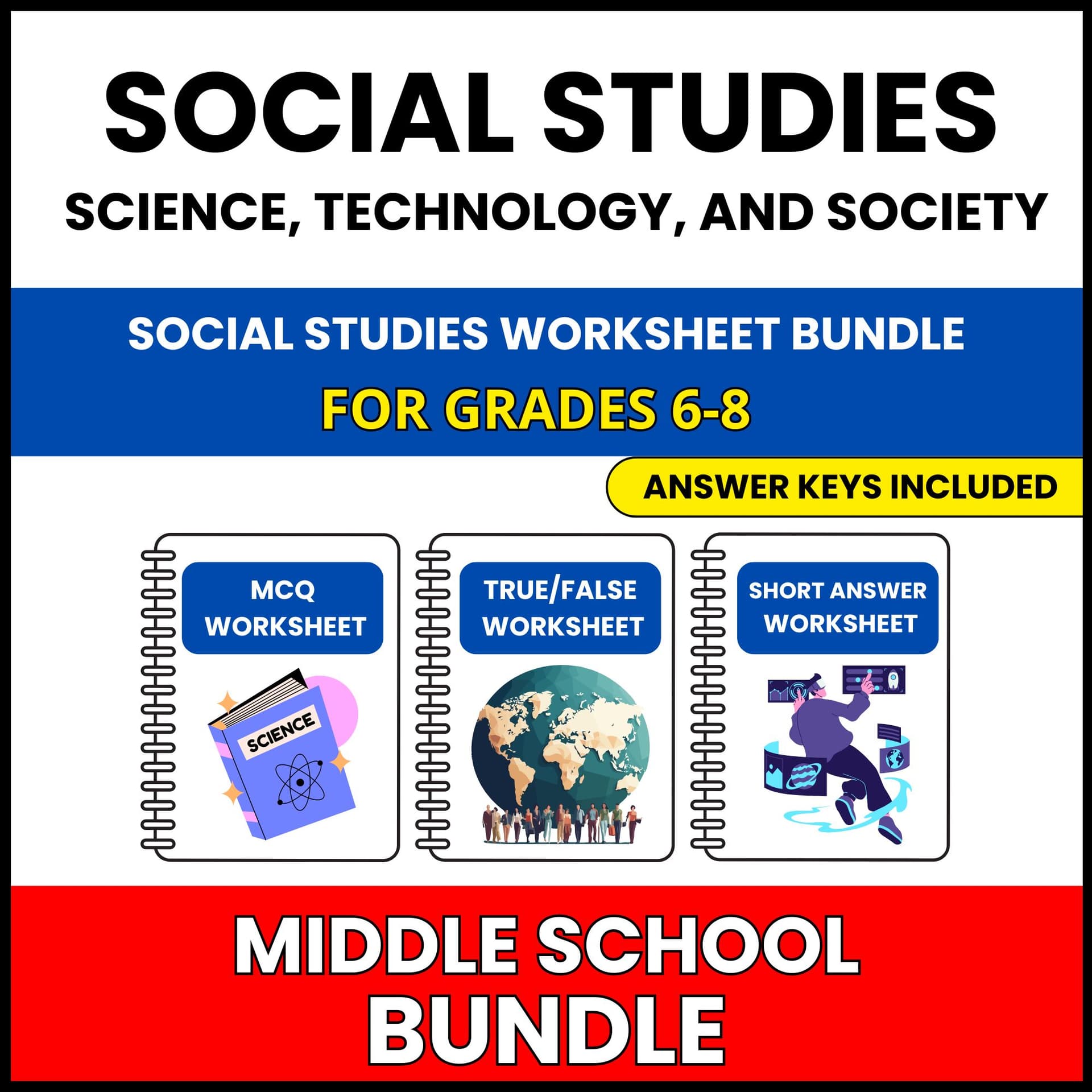 MS Social Studies | Science Technology | 60 Worksheets BUNDLE | Grade 6-8 MS Social Studies | Science Technology | 60 Worksheets BUNDLE | Grade 6-8 — printable worksheet preview