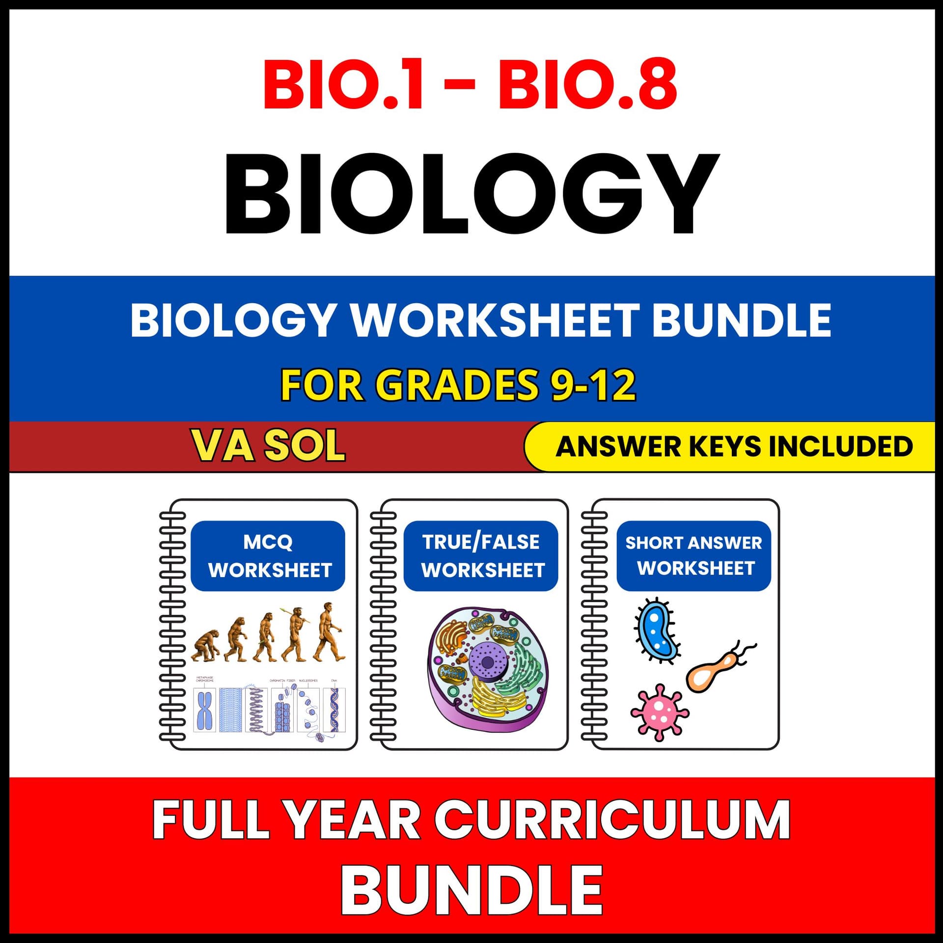 VA SOL Biology | Full Year Curriculum | 360 Worksheets BUNDLE | Grade 9-12 VA SOL Biology | Full Year Curriculum | 360 Worksheets BUNDLE | Grade 9-12 — printable worksheet preview