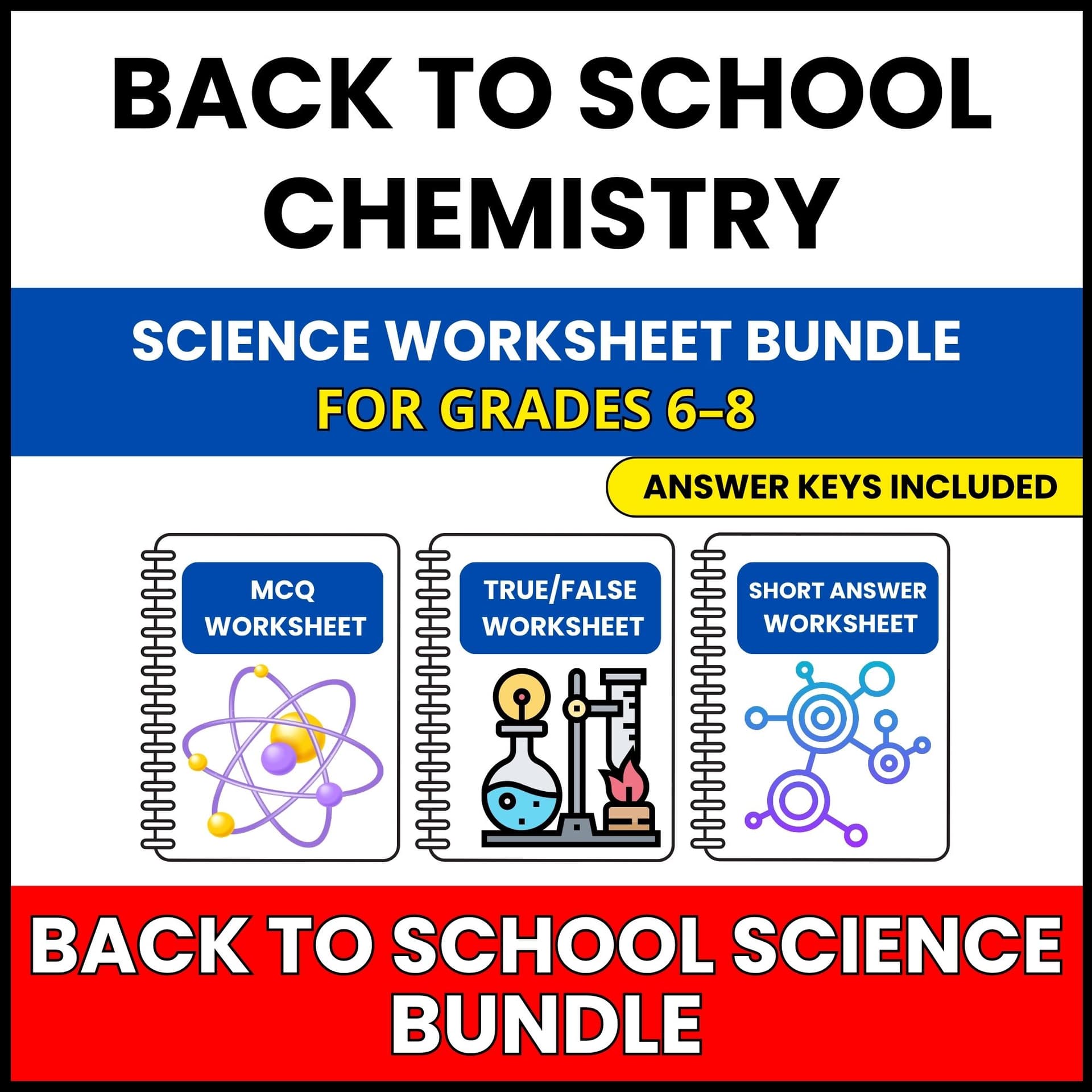 Back to School | Chemistry Foundations Bundle | 30 Worksheets BUNDLE | Grade 6-8 Back to School | Chemistry Foundations Bundle | 30 Worksheets BUNDLE | Grade 6-8 — printable worksheet preview