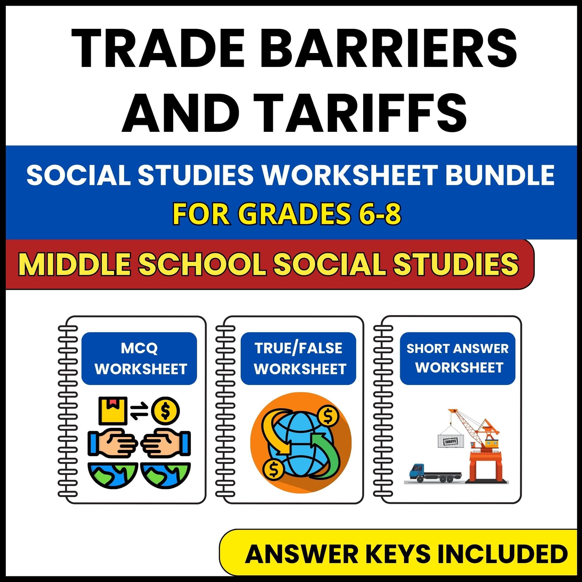 MS Social Studies | Trade Barriers and Tariffs | 3 Worksheets | Grade 6-8 MS Social Studies | Trade Barriers and Tariffs | 3 Worksheets | Grade 6-8 — printable worksheet preview