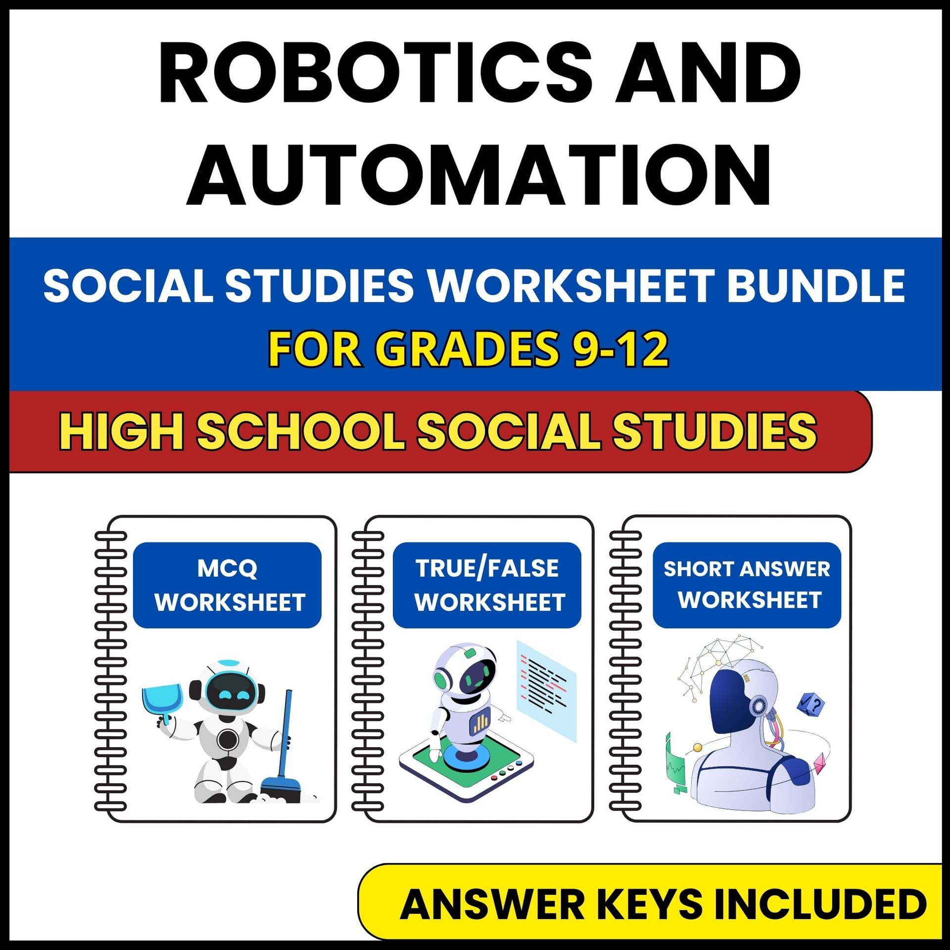 HS Social Studies | Robotics and Automation | 3 Worksheets | Grade 9-12 HS Social Studies | Robotics and Automation | 3 Worksheets | Grade 9-12 — printable worksheet preview