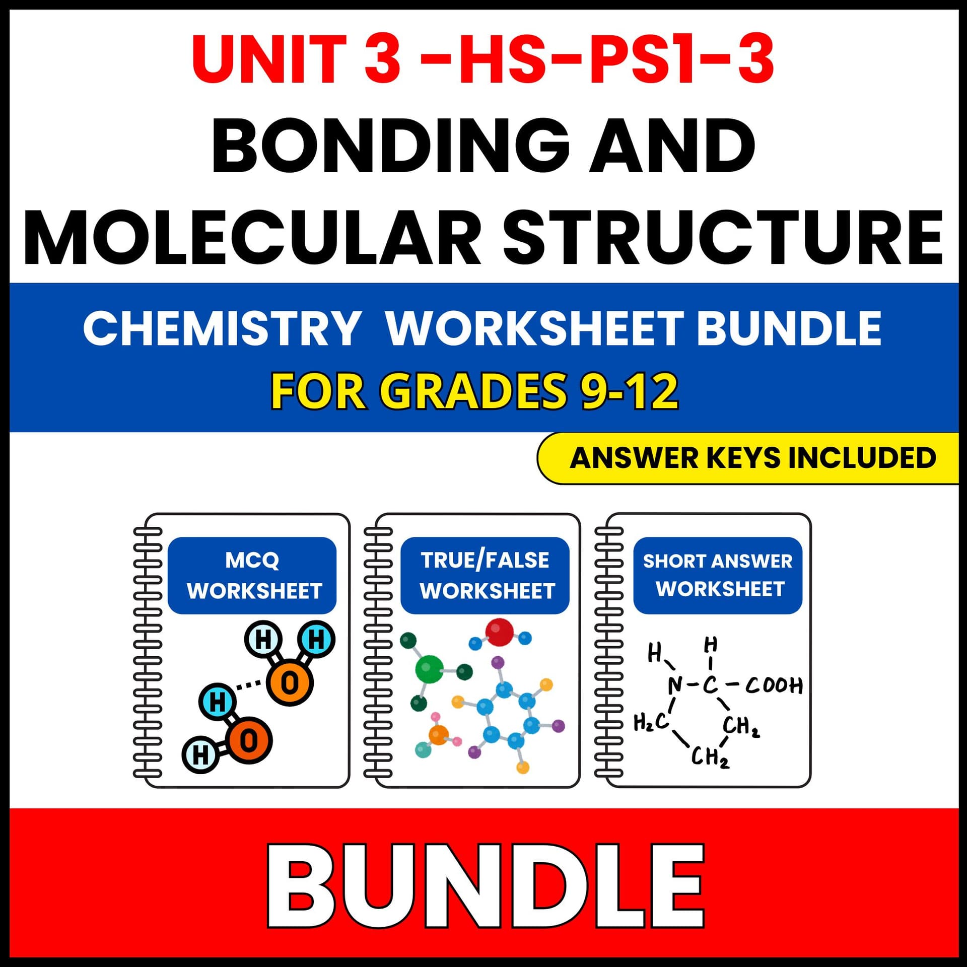HS NGSS Chemistry | Bonding and Molecular | 45 Worksheets BUNDLE | Grade 9-12 HS NGSS Chemistry | Bonding and Molecular | 45 Worksheets BUNDLE | Grade 9-12 — printable worksheet preview