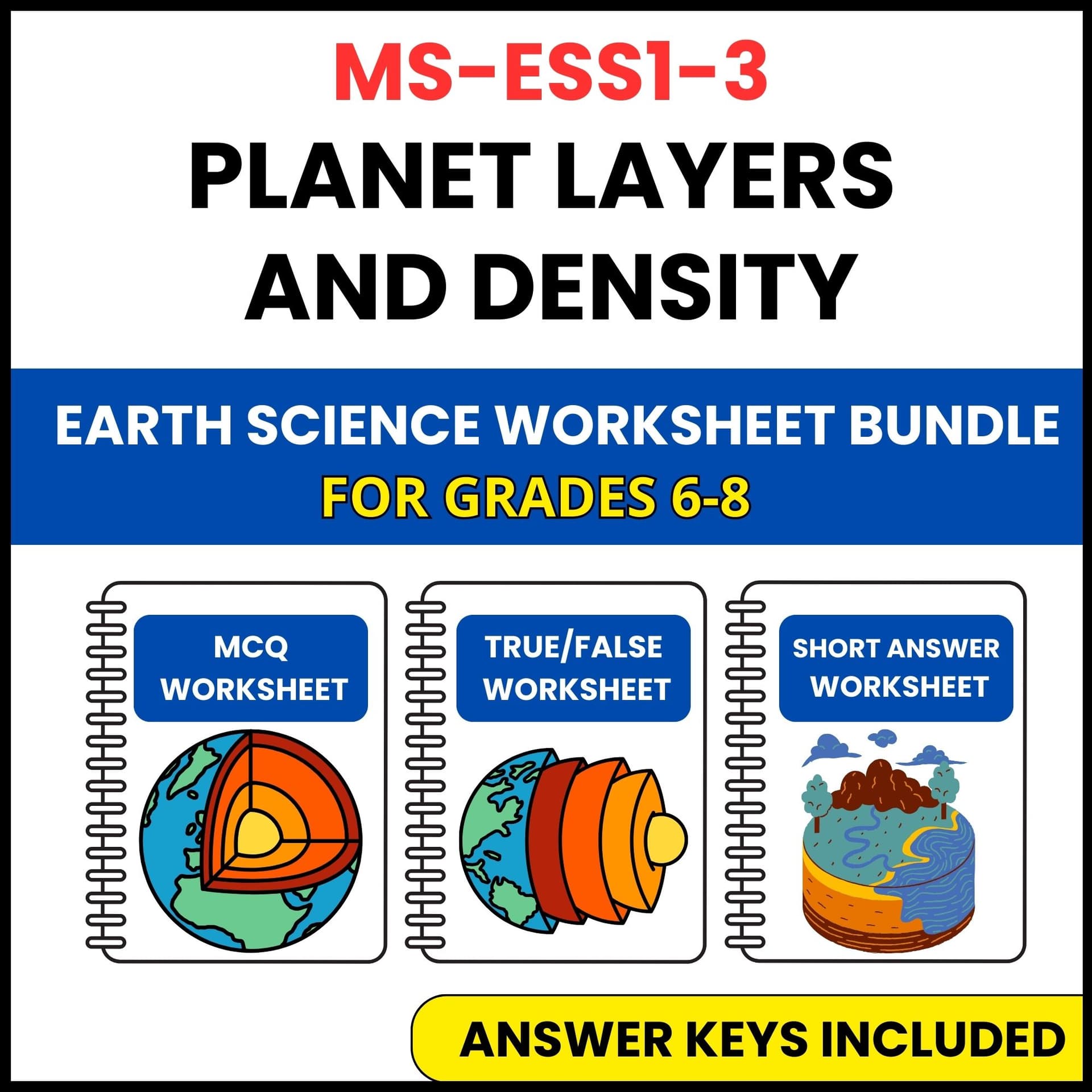 MS NGSS Earth Science | Planet Layers and Density | 3 Worksheets | Grade 6-8 MS NGSS Earth Science | Planet Layers and Density | 3 Worksheets | Grade 6-8 — printable worksheet preview