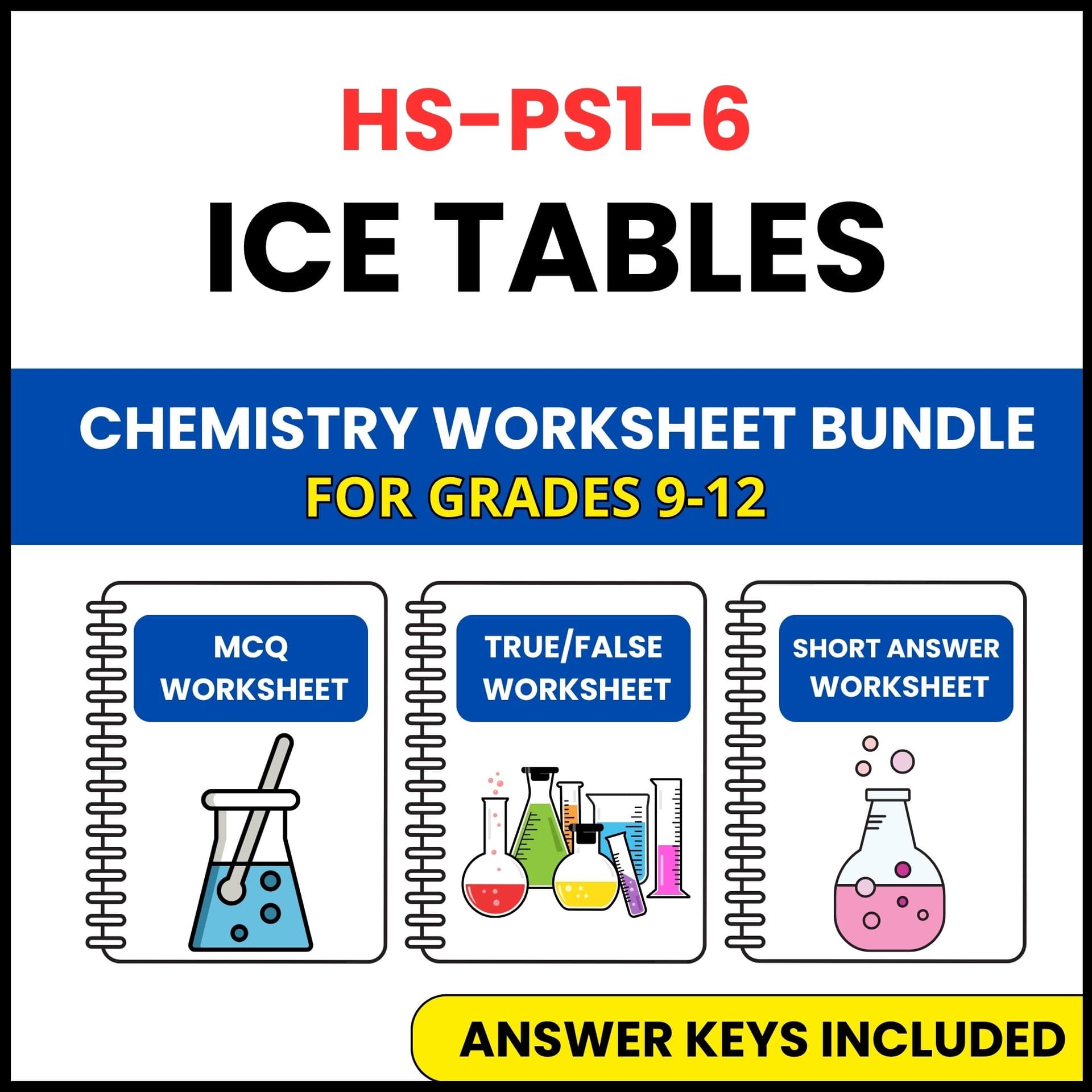 HS NGSS Chemistry | ICE Tables | 3 Worksheets | Grade 9-12 HS NGSS Chemistry | ICE Tables | 3 Worksheets | Grade 9-12 — printable worksheet preview