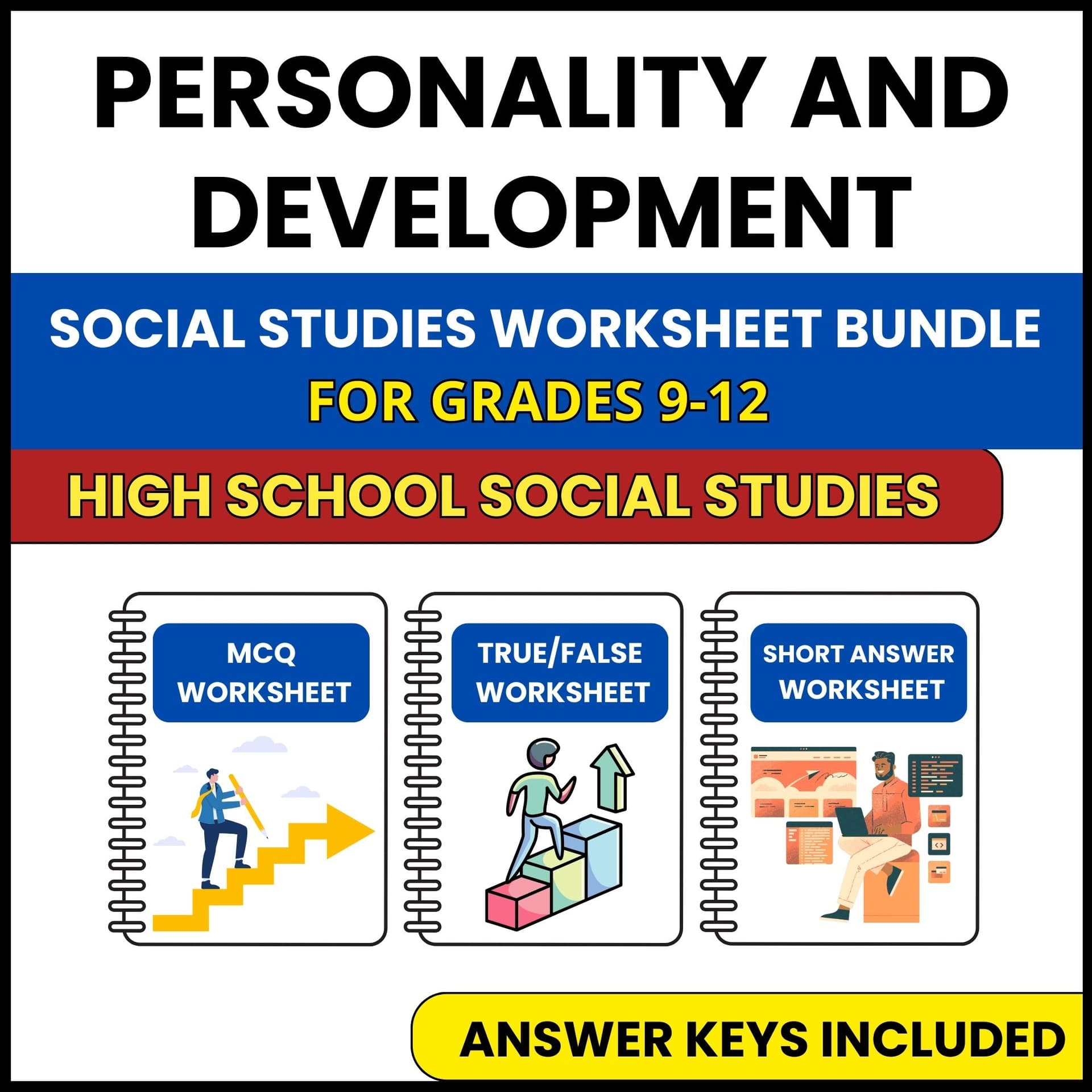 HS Social Studies | Personality and Development | 3 Worksheets | Grade 9-12