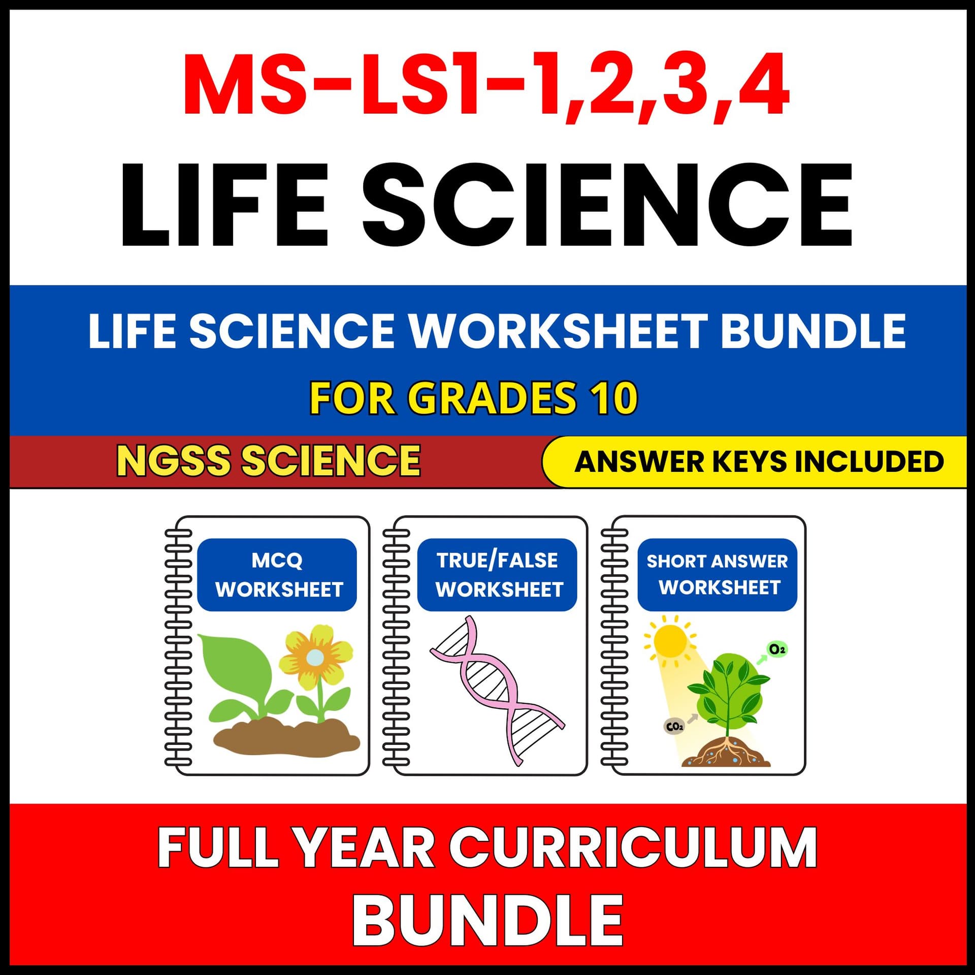 HS NGSS Life Science | Full Year Curriculum | 180 Worksheets BUNDLE | Grade 10