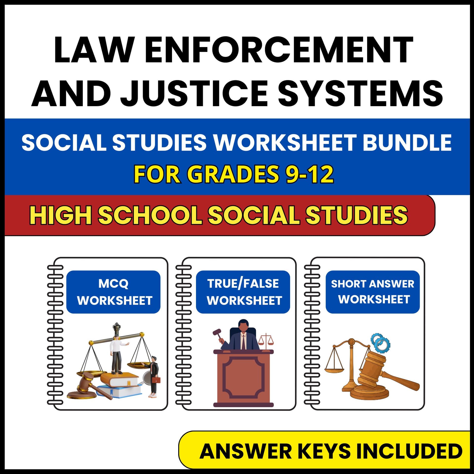 HS Social Studies | Law Enforcement and Justice | 3 Worksheets | Grade 9-12 HS Social Studies | Law Enforcement and Justice | 3 Worksheets | Grade 9-12 — printable worksheet preview