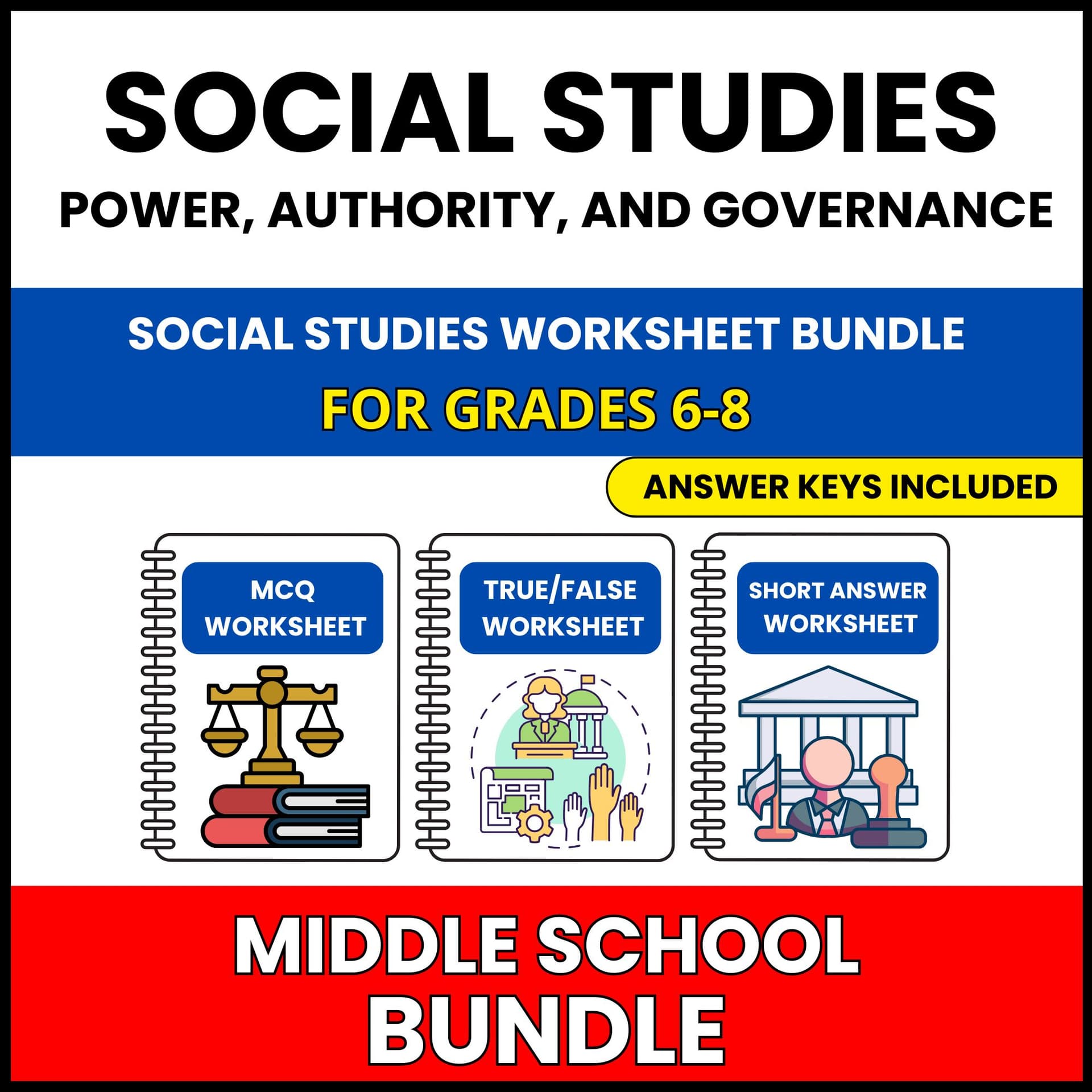MS Social Studies | Power, Authority, | 57 Worksheets BUNDLE | Grade 6-8 MS Social Studies | Power, Authority, | 57 Worksheets BUNDLE | Grade 6-8 — printable worksheet preview