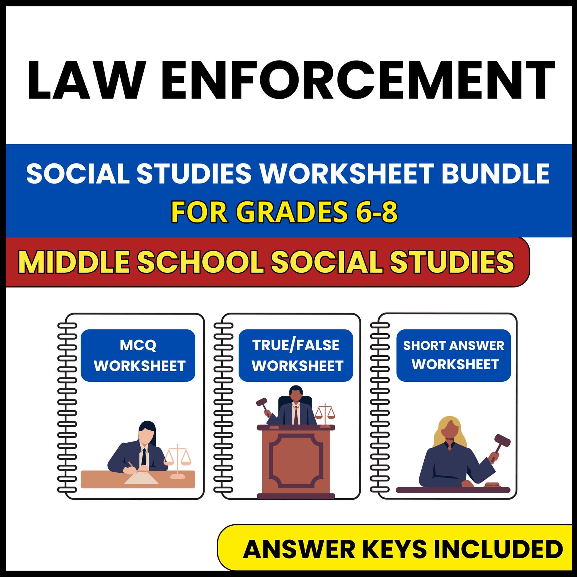 MS Social Studies | Law Enforcement | 3 Worksheets | Grade 6-8 MS Social Studies | Law Enforcement | 3 Worksheets | Grade 6-8 — printable worksheet preview