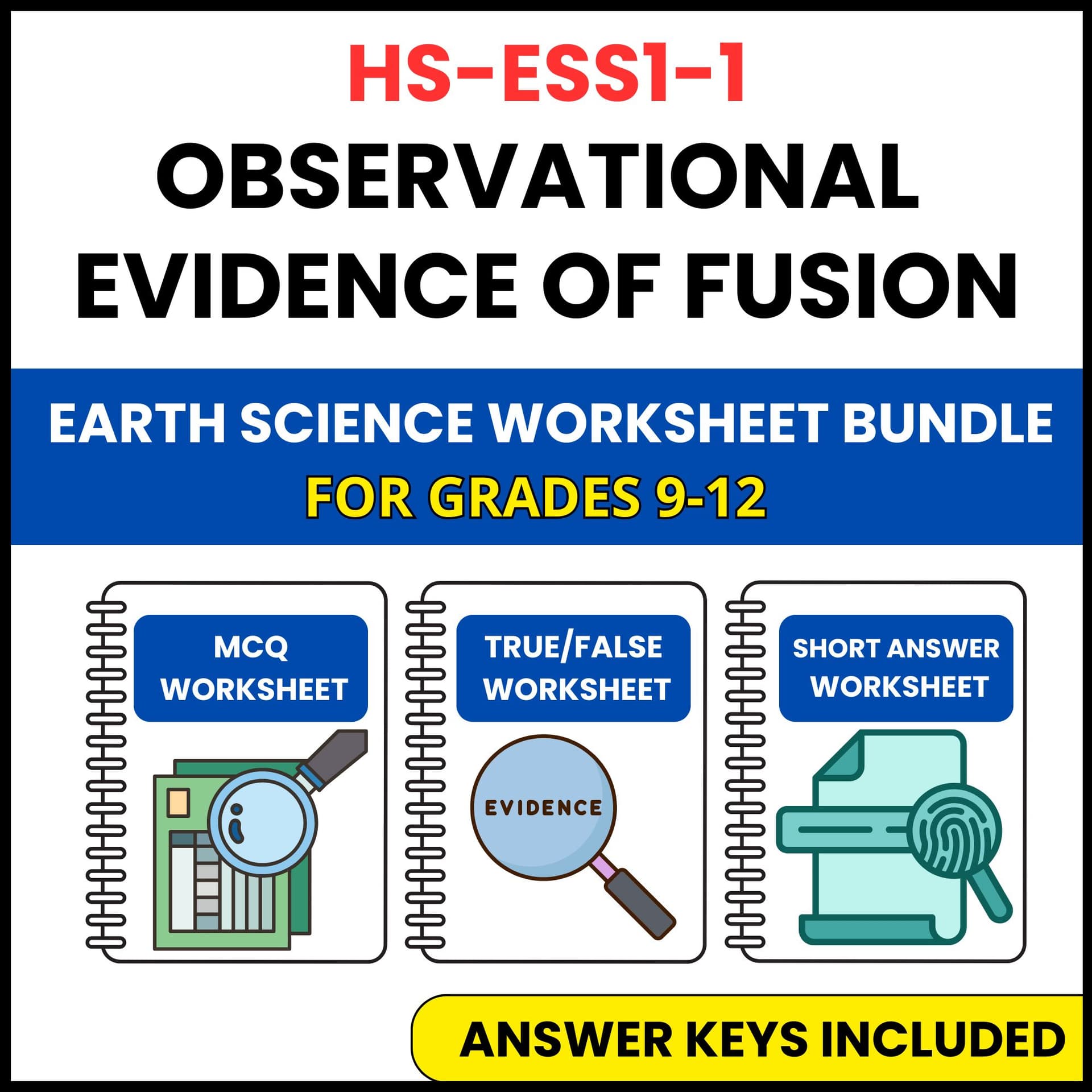 HS NGSS Earth Science | Observational Evidence | 3 Worksheets | Grade 9-12