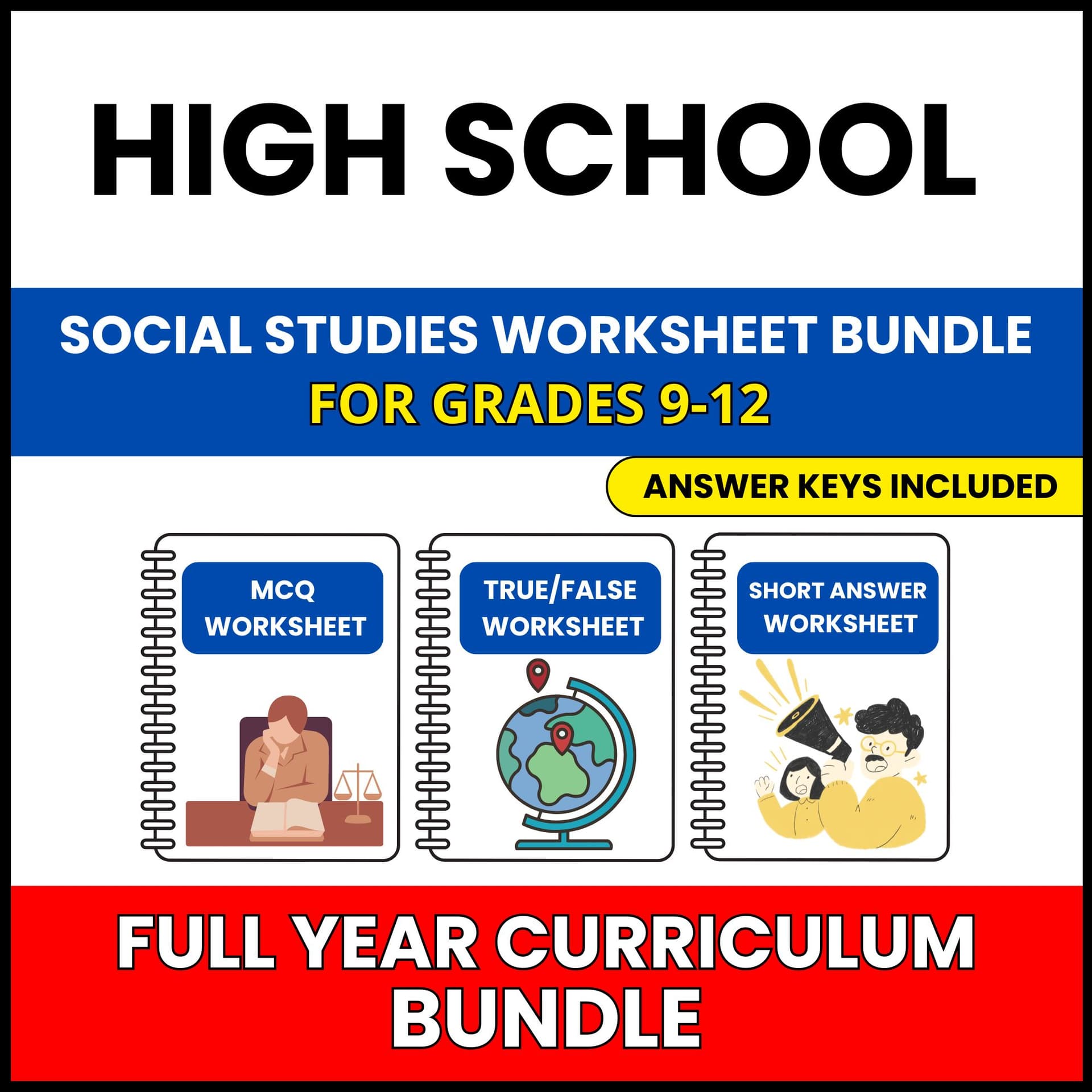 HS Social Studies | Full Year Curriculum | 600 Worksheets BUNDLE | Grade 9-12
