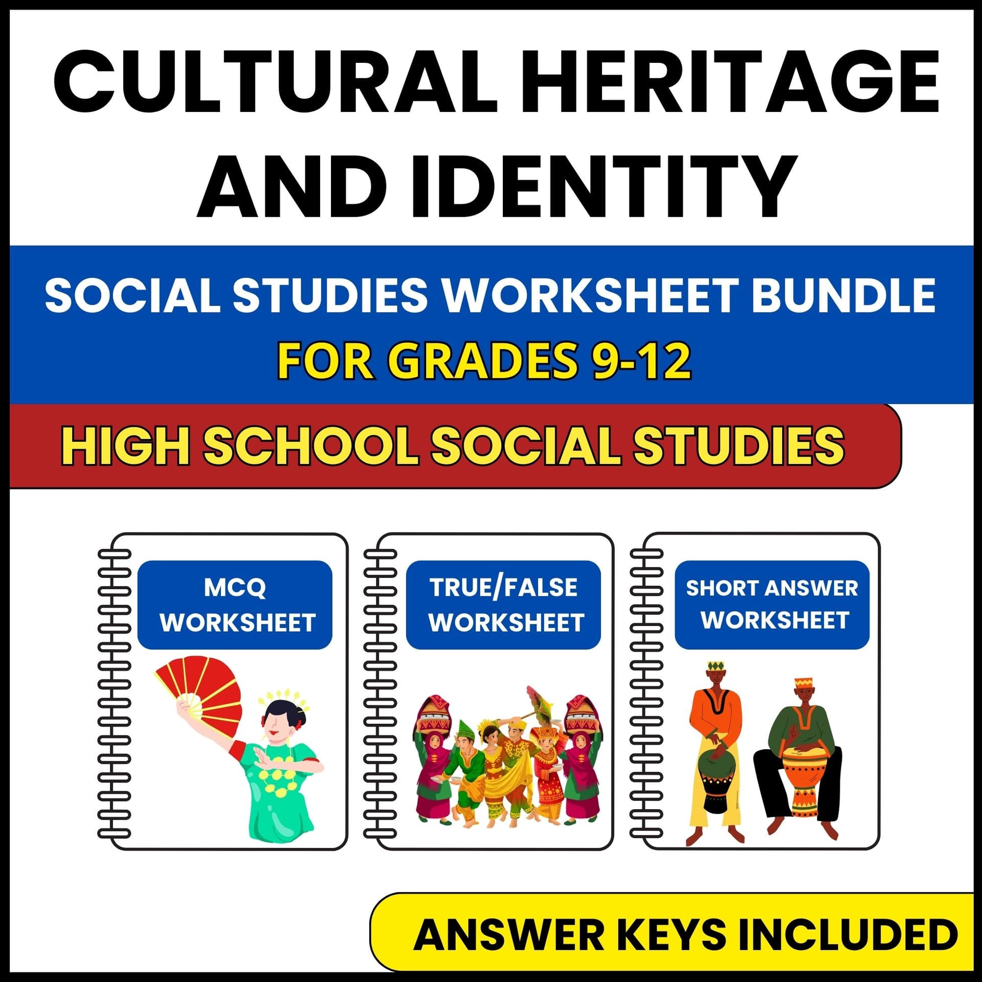 HS Social Studies | Cultural Heritage and Identity | 3 Worksheets | Grade 9-12
