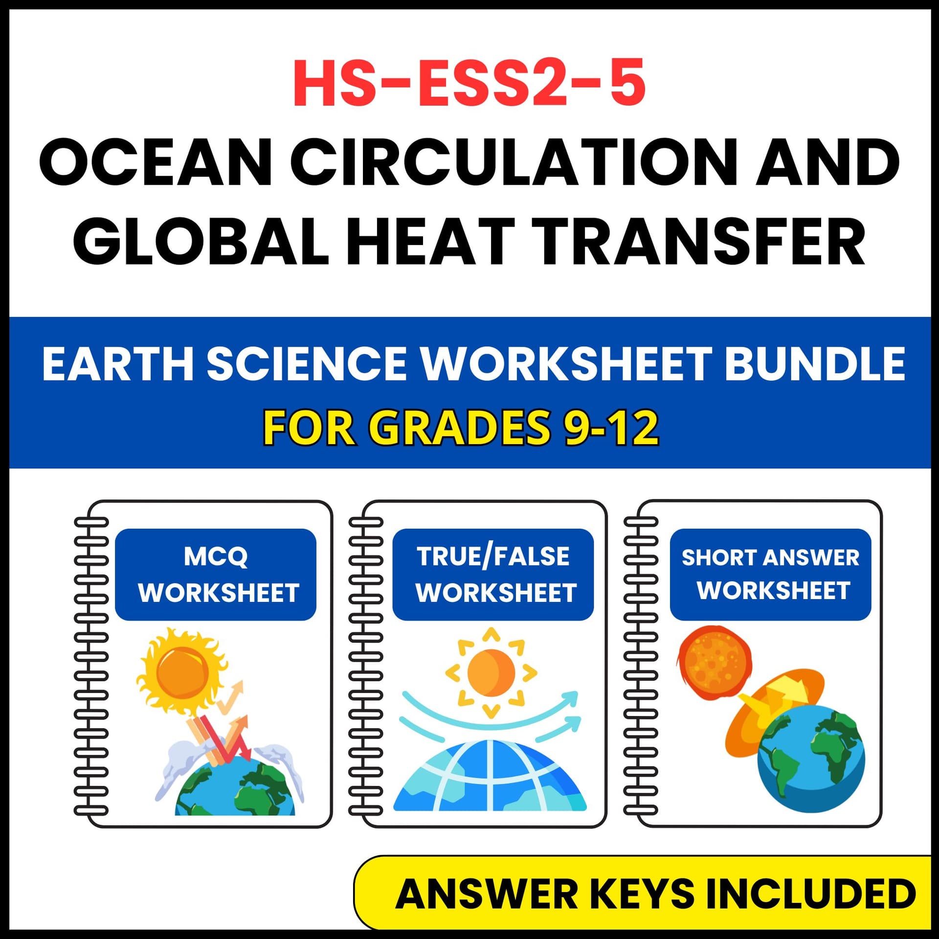 HS NGSS Earth Science | Ocean Circulation and Global | 3 Worksheets | Grade 9-12