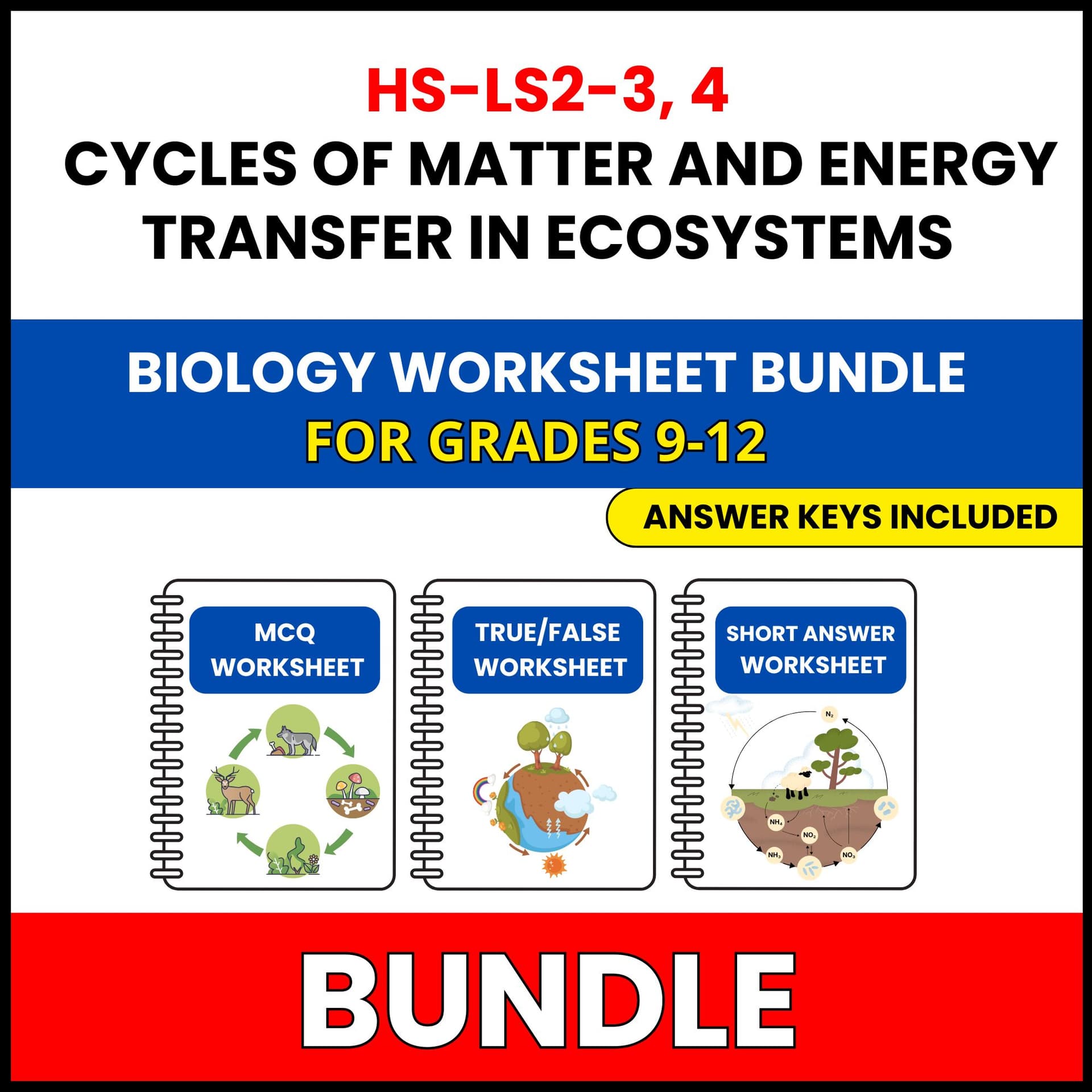 HS NGSS Biology | Cycles in Ecosystems | 30 Worksheets BUNDLE | Grade 9-12 HS NGSS Biology | Cycles in Ecosystems | 30 Worksheets BUNDLE | Grade 9-12 — printable worksheet preview