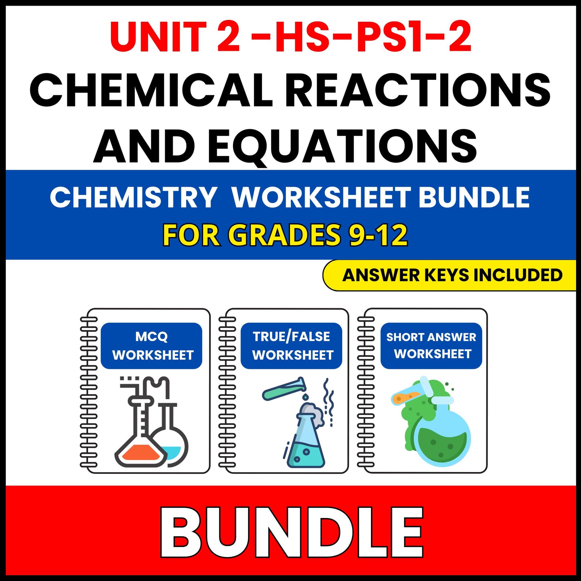 HS NGSS Chemistry | Chemical Reactions | 45 Worksheets BUNDLE | Grade 9-12 HS NGSS Chemistry | Chemical Reactions | 45 Worksheets BUNDLE | Grade 9-12 — printable worksheet preview