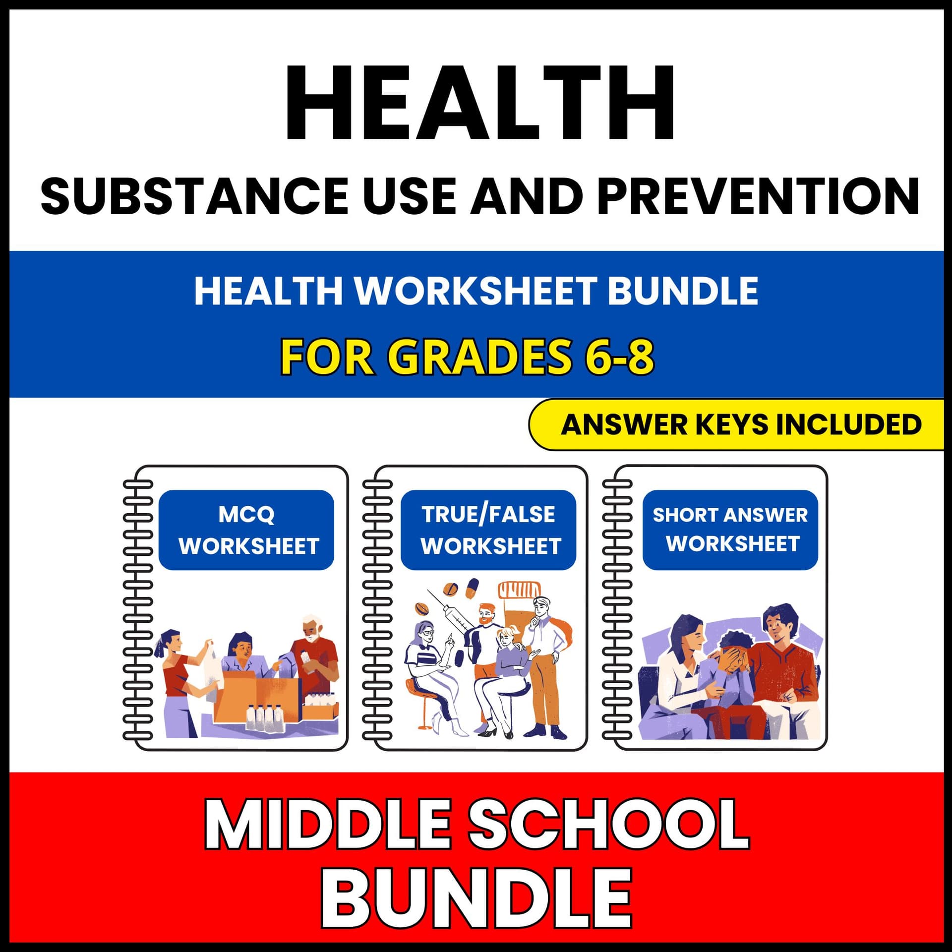 MS Health | Substance Use and Health | 45 Worksheets BUNDLE | Grade 6-8 MS Health | Substance Use and Health | 45 Worksheets BUNDLE | Grade 6-8 — printable worksheet preview