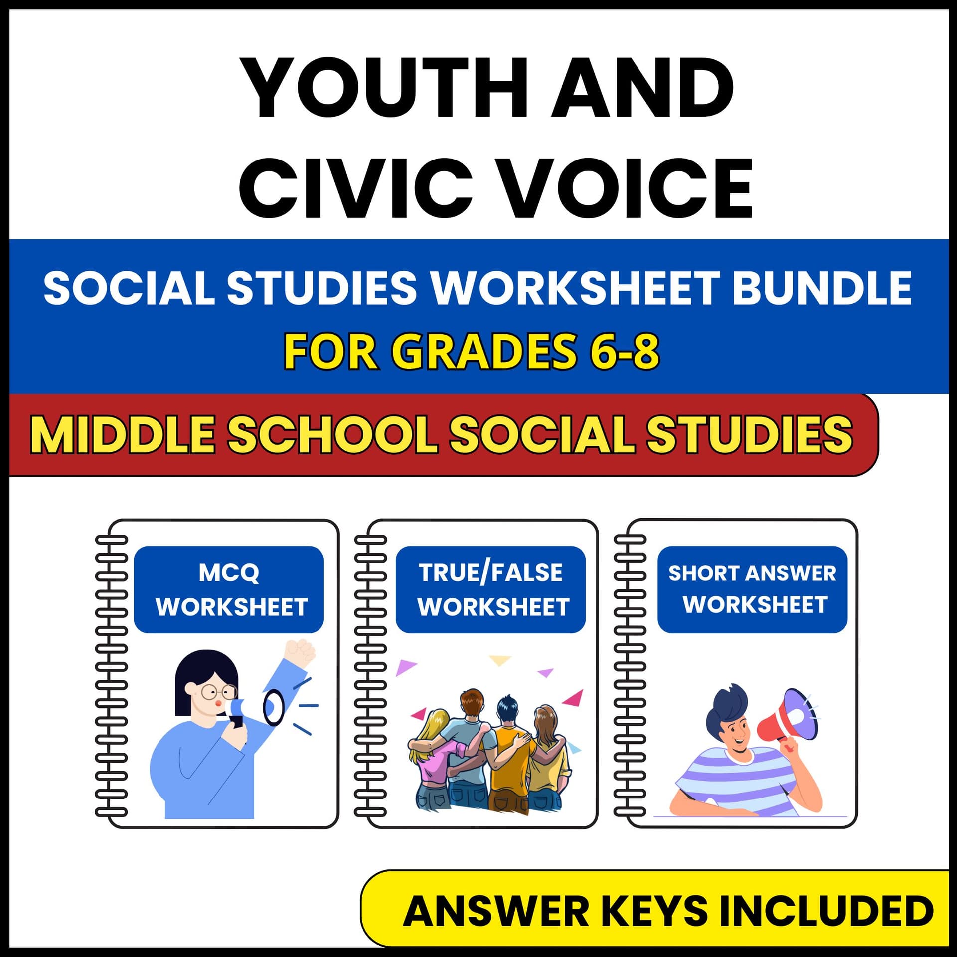 MS Social Studies | Youth and Civic Voice | 3 Worksheets | Grade 6-8 MS Social Studies | Youth and Civic Voice | 3 Worksheets | Grade 6-8 — printable worksheet preview