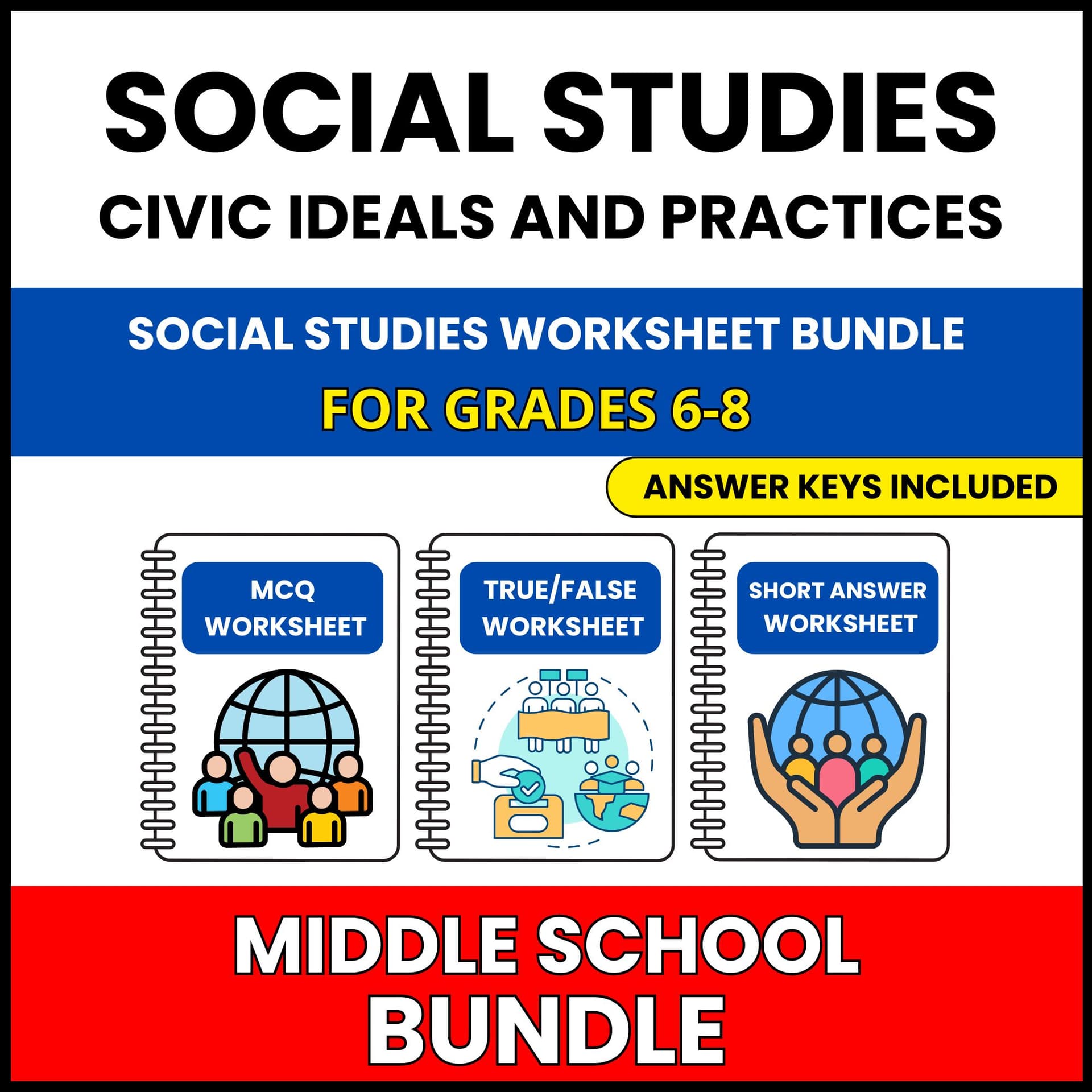 MS Social Studies | Civic Ideals | 60 Worksheets BUNDLE | Grade 6-8 MS Social Studies | Civic Ideals | 60 Worksheets BUNDLE | Grade 6-8 — printable worksheet preview