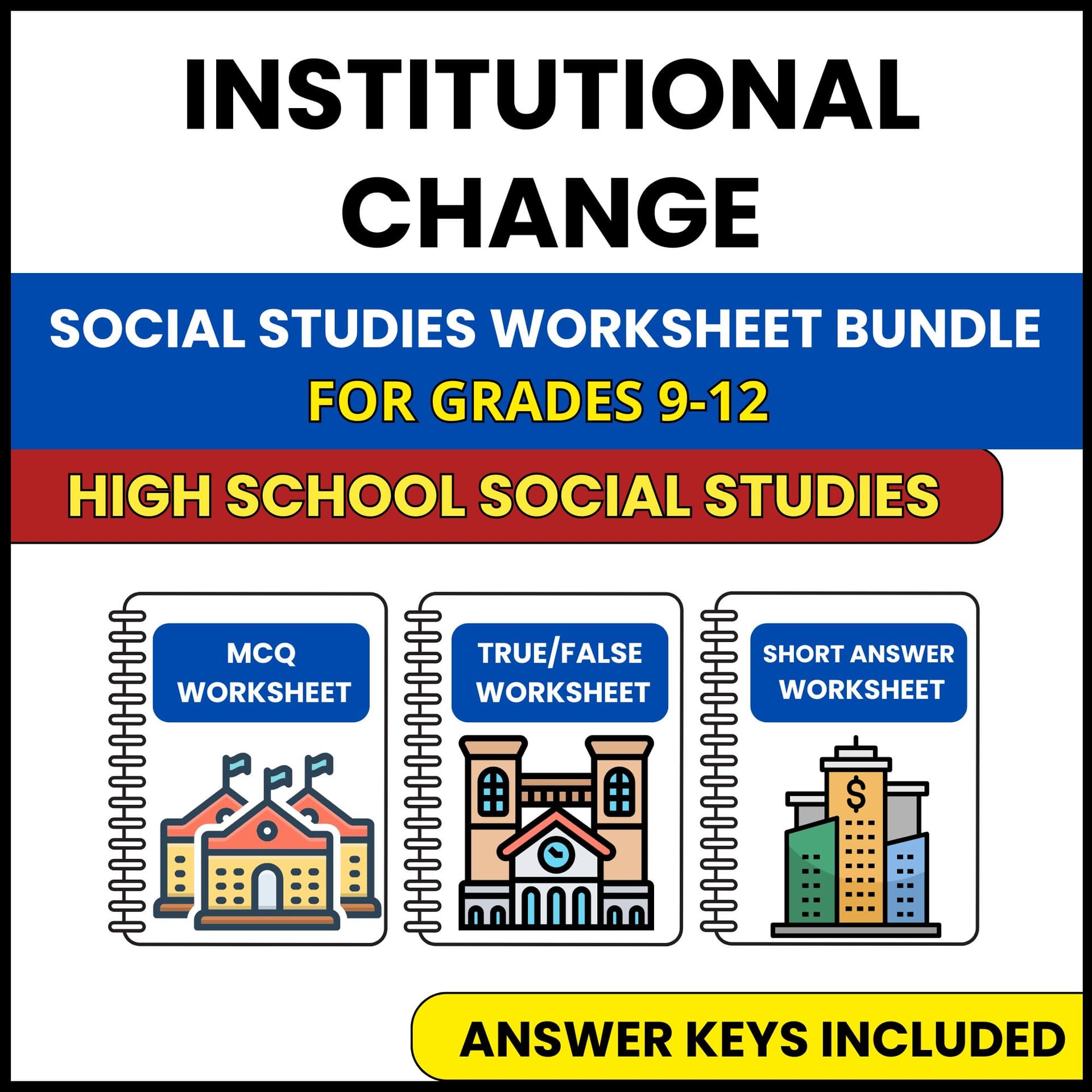 HS Social Studies | Institutional Change | 3 Worksheets | Grade 9-12 HS Social Studies | Institutional Change | 3 Worksheets | Grade 9-12 — printable worksheet preview