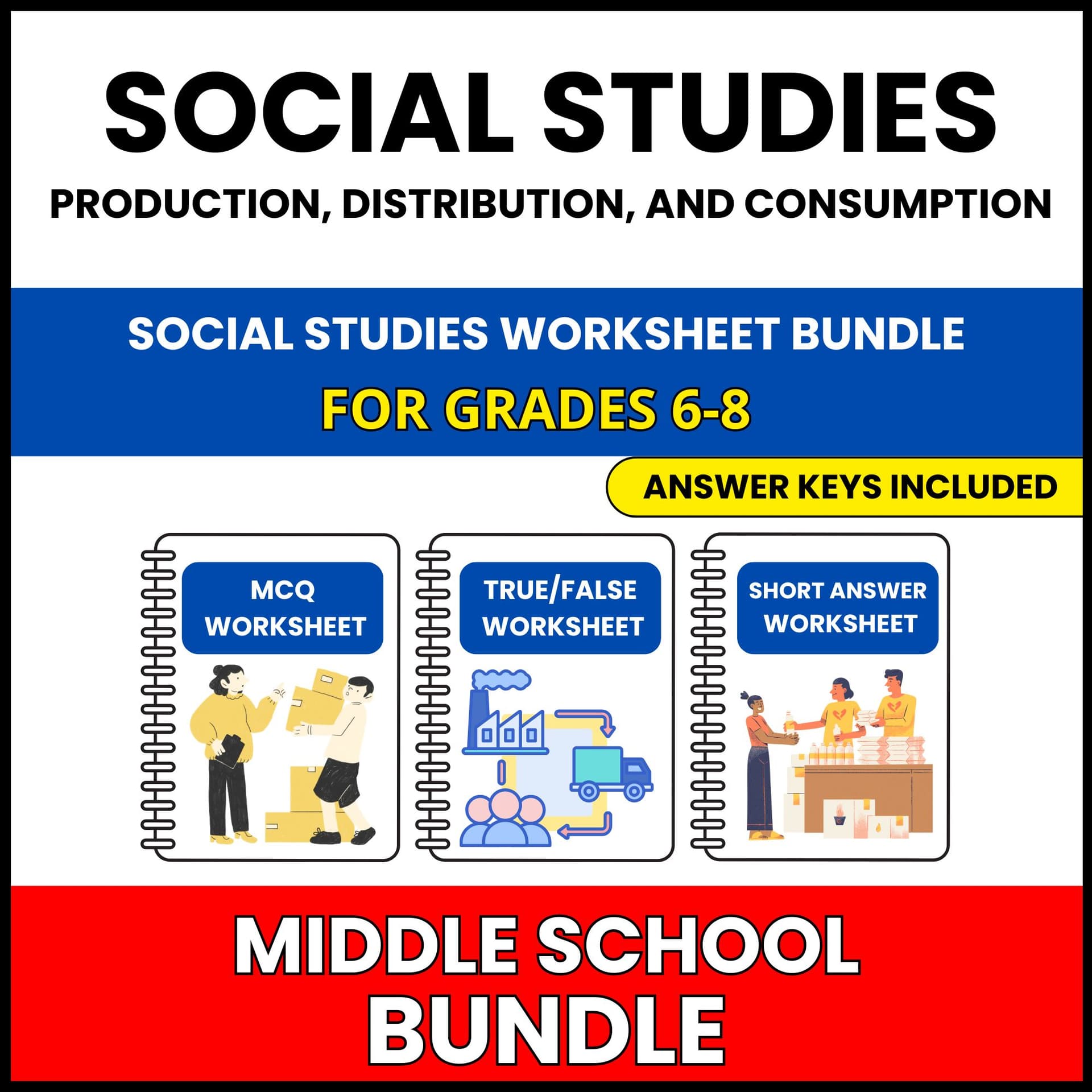 MS Social Studies | Production, Distribution, | 60 Worksheets BUNDLE | Grade 6-8 MS Social Studies | Production, Distribution, | 60 Worksheets BUNDLE | Grade 6-8 — printable worksheet preview